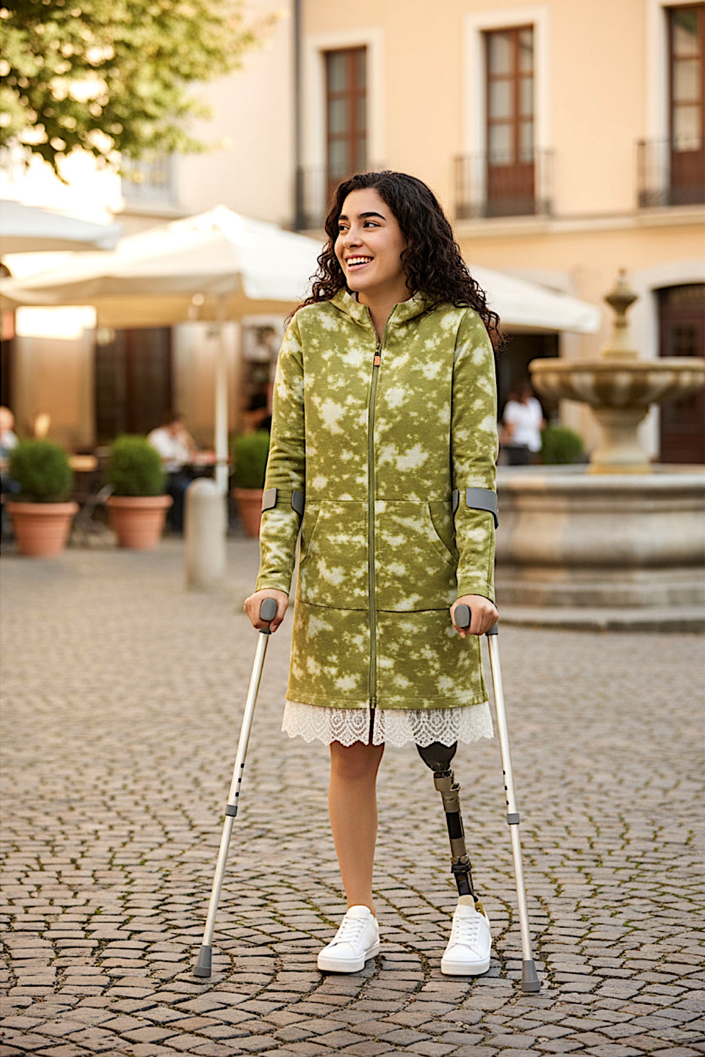 Adaptive Kids Tie-Dye Hoodie Sweatshirt Dress, Front Full Zipper and Easy-Undressing Sleeves