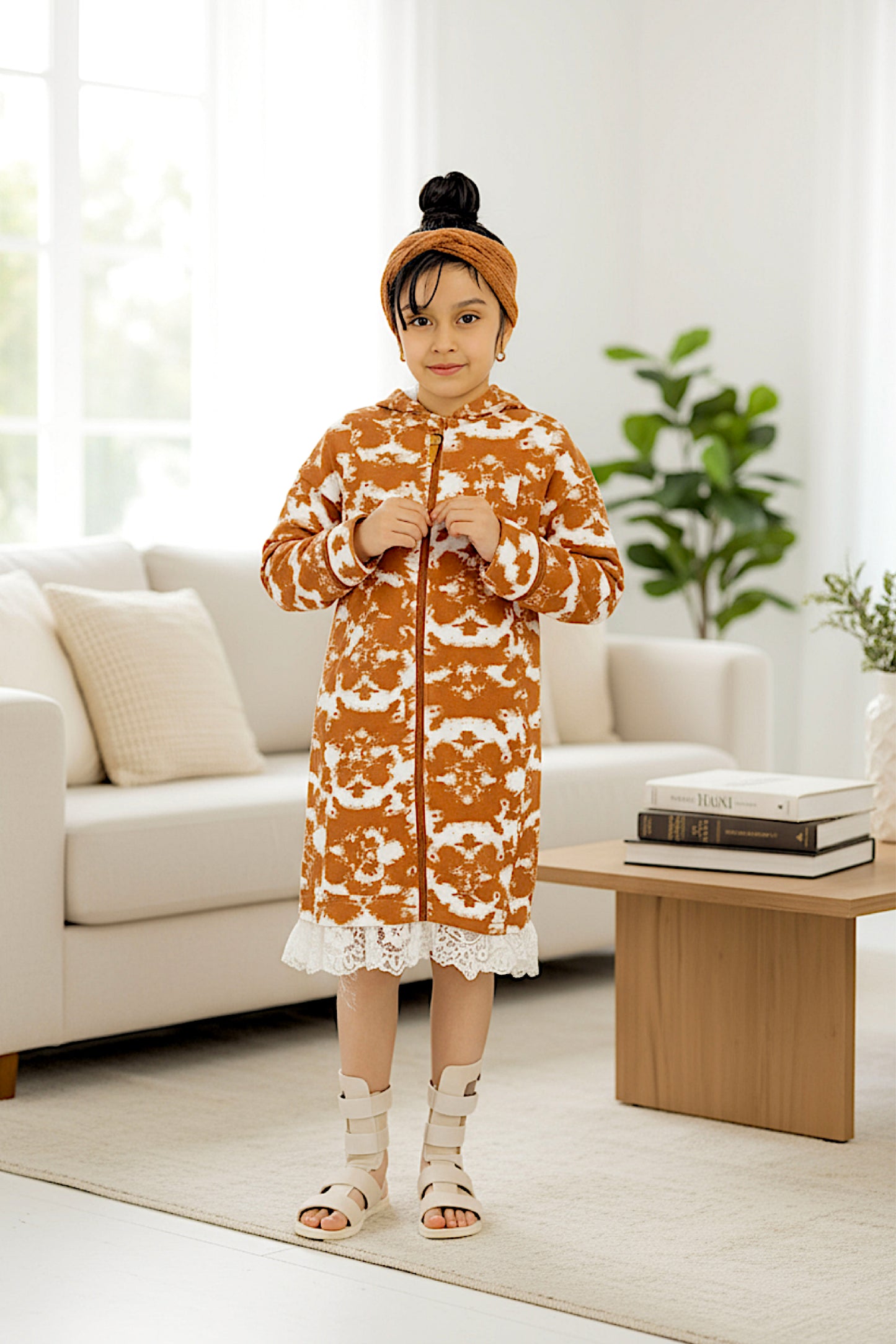 Adaptive Kids Tie-Dye Hoodie Sweatshirt Dress, Front Full Zipper and Easy-Undressing Sleeves