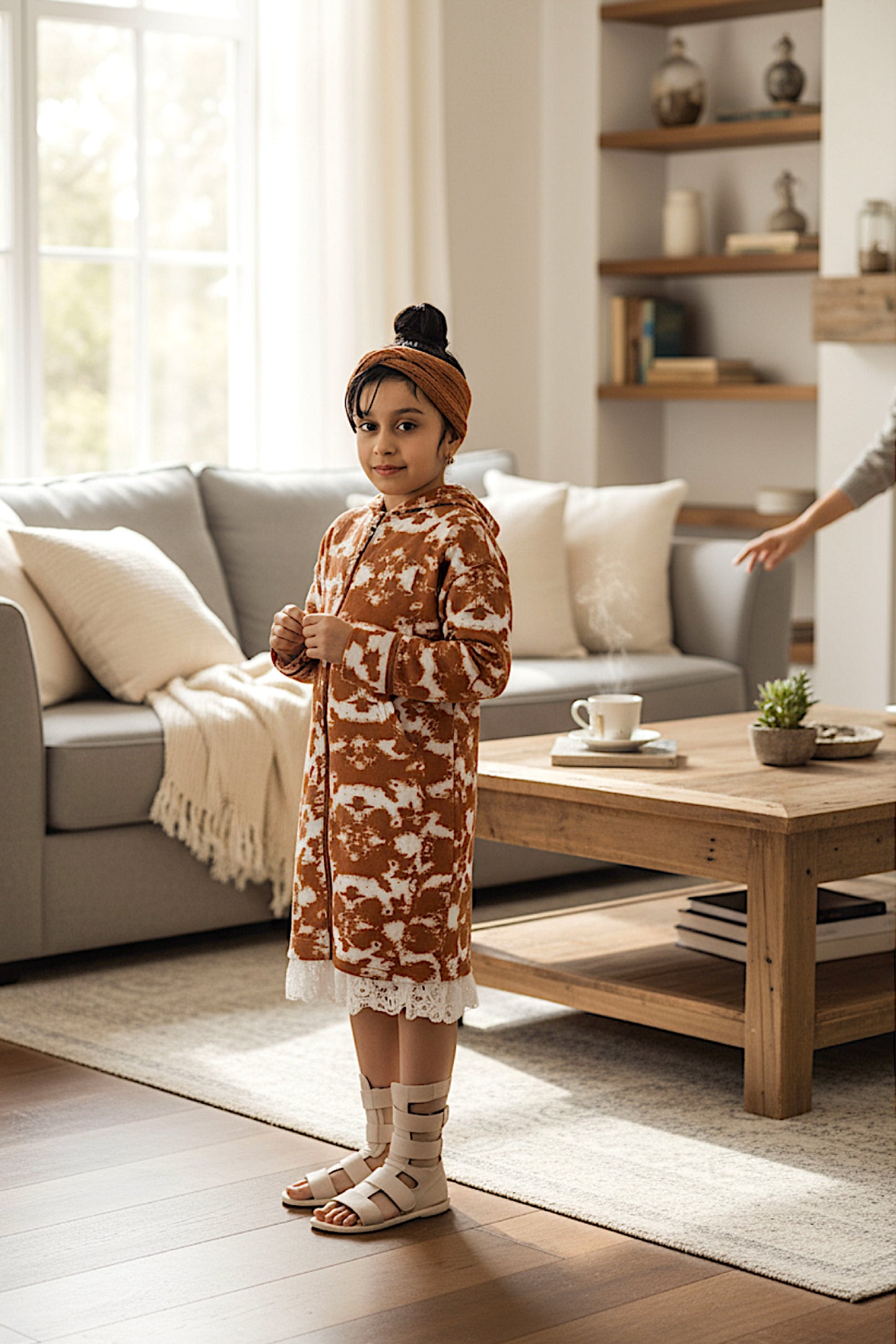 Adaptive Kids Tie-Dye Hoodie Sweatshirt Dress, Front Full Zipper and Easy-Undressing Sleeves