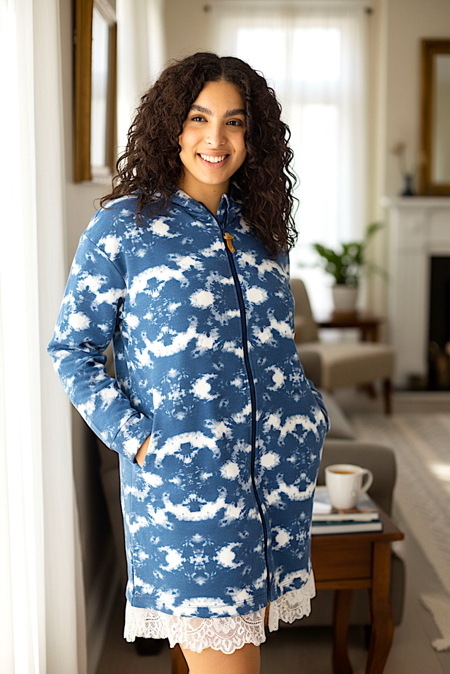 Adaptive Kids Tie-Dye Hoodie Sweatshirt Dress, Front Full Zipper and Easy-Undressing Sleeves