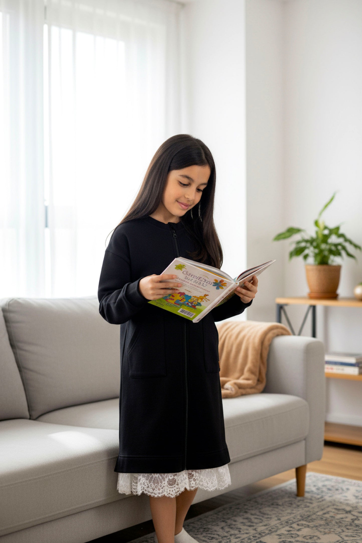 Adaptive Kids Sweatshirt Dress with Full Front Zipper and Easy-Undressing Sleeves