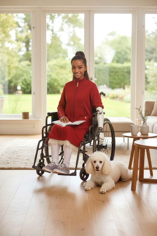 Adaptive Kids Sweatshirt Dress with Full Front Zipper and Easy-Undressing Sleeves