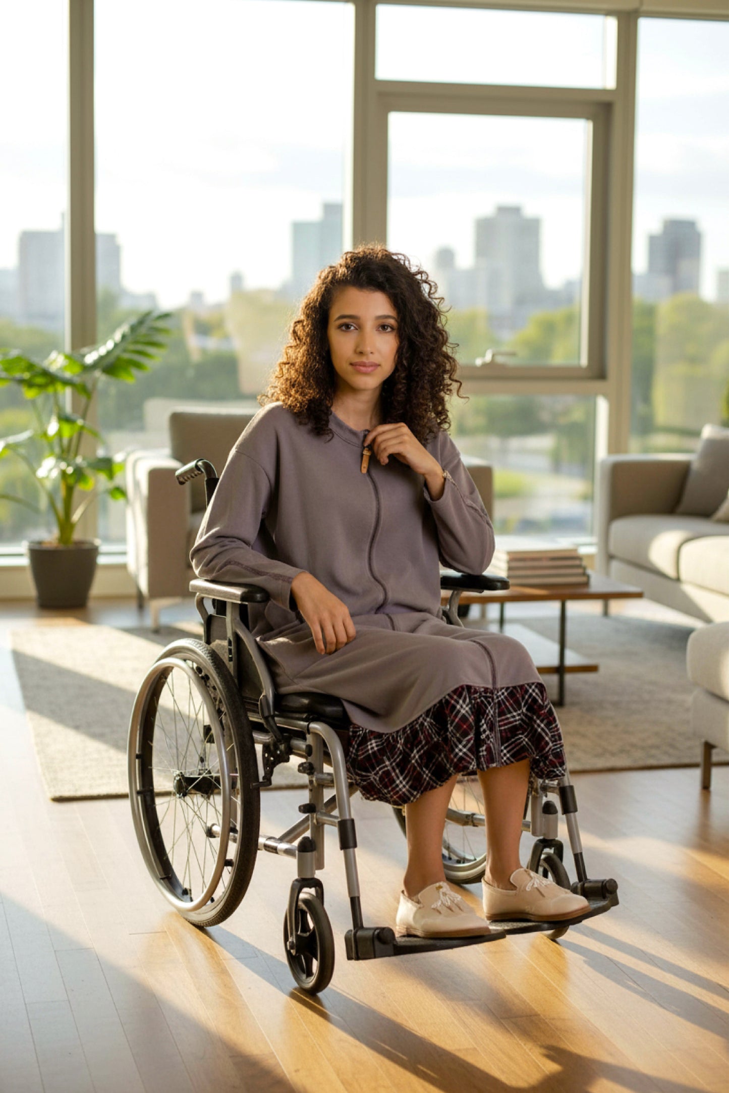 Adaptive Kids Dolman Sweatshirt Dress with full Zipper & Contrast Frills