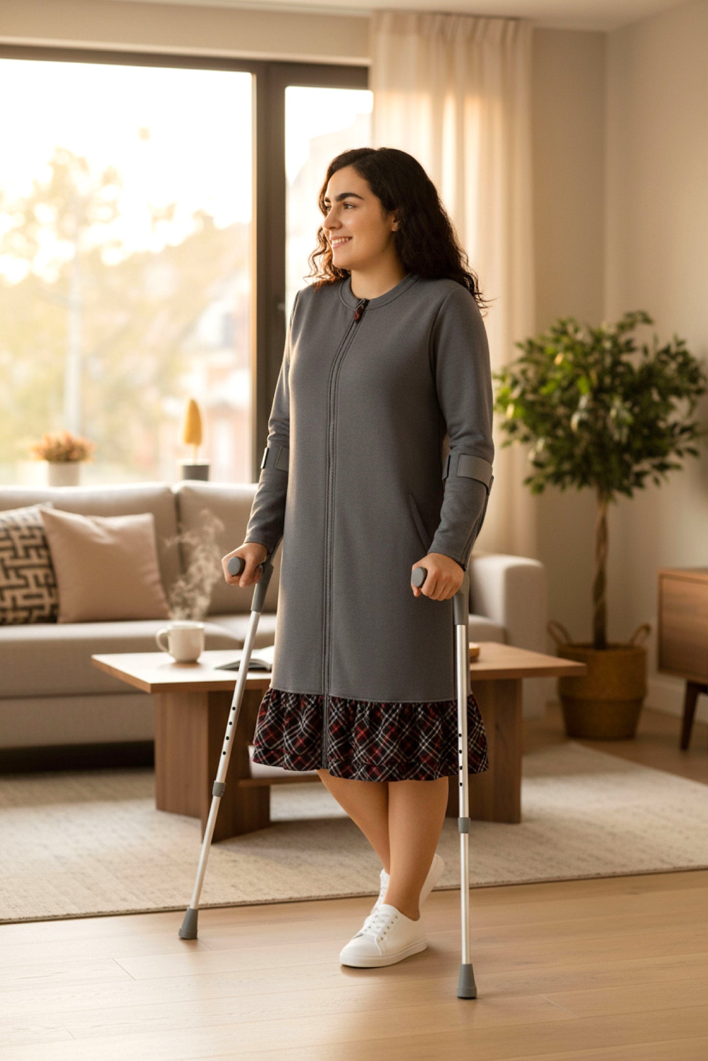 Adaptive Kids Dolman Sweatshirt Dress with full Zipper & Contrast Frills