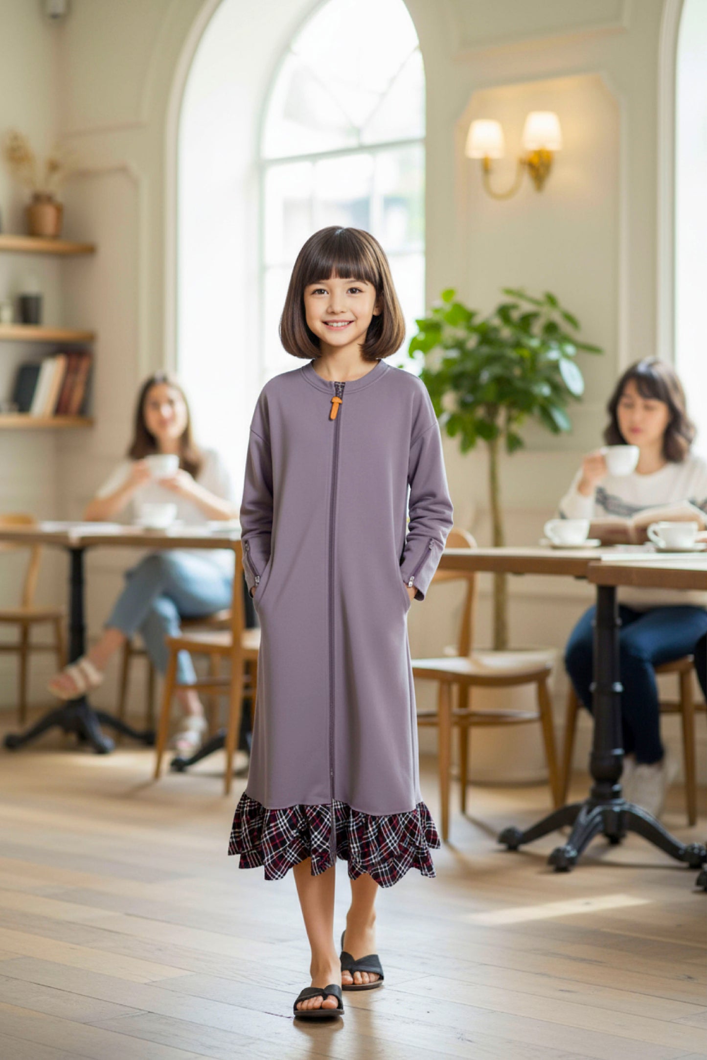 Adaptive Kids Dolman Sweatshirt Dress with full Zipper & Contrast Frills