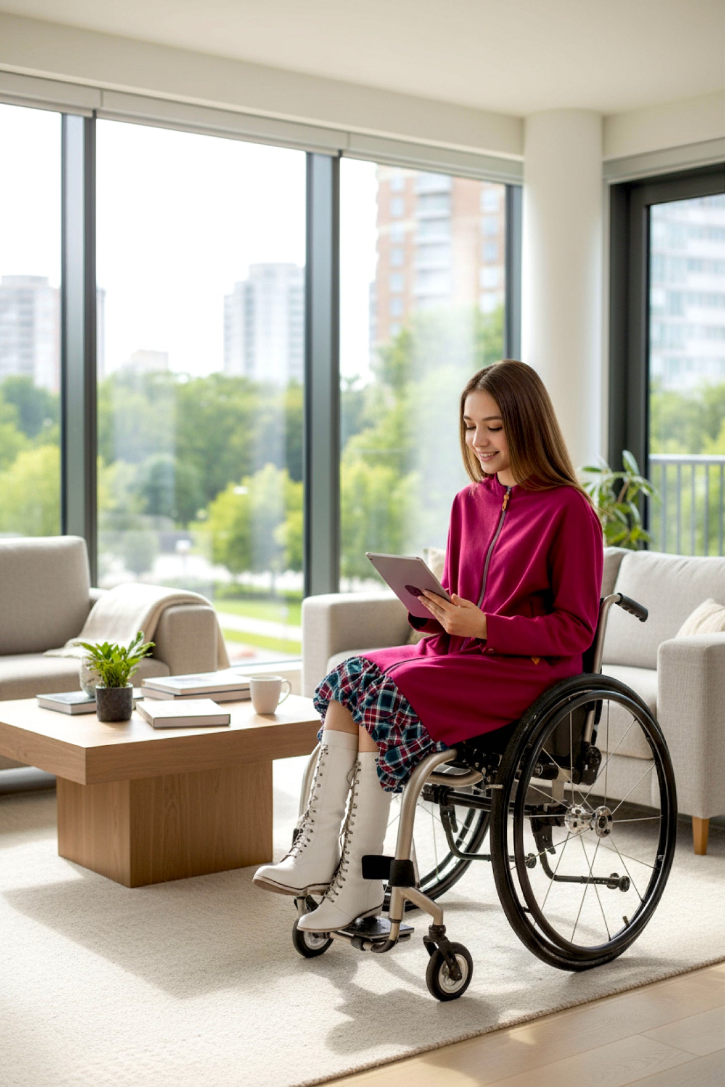 Adaptive Kids Dolman Sweatshirt Dress with full Zipper & Contrast Frills