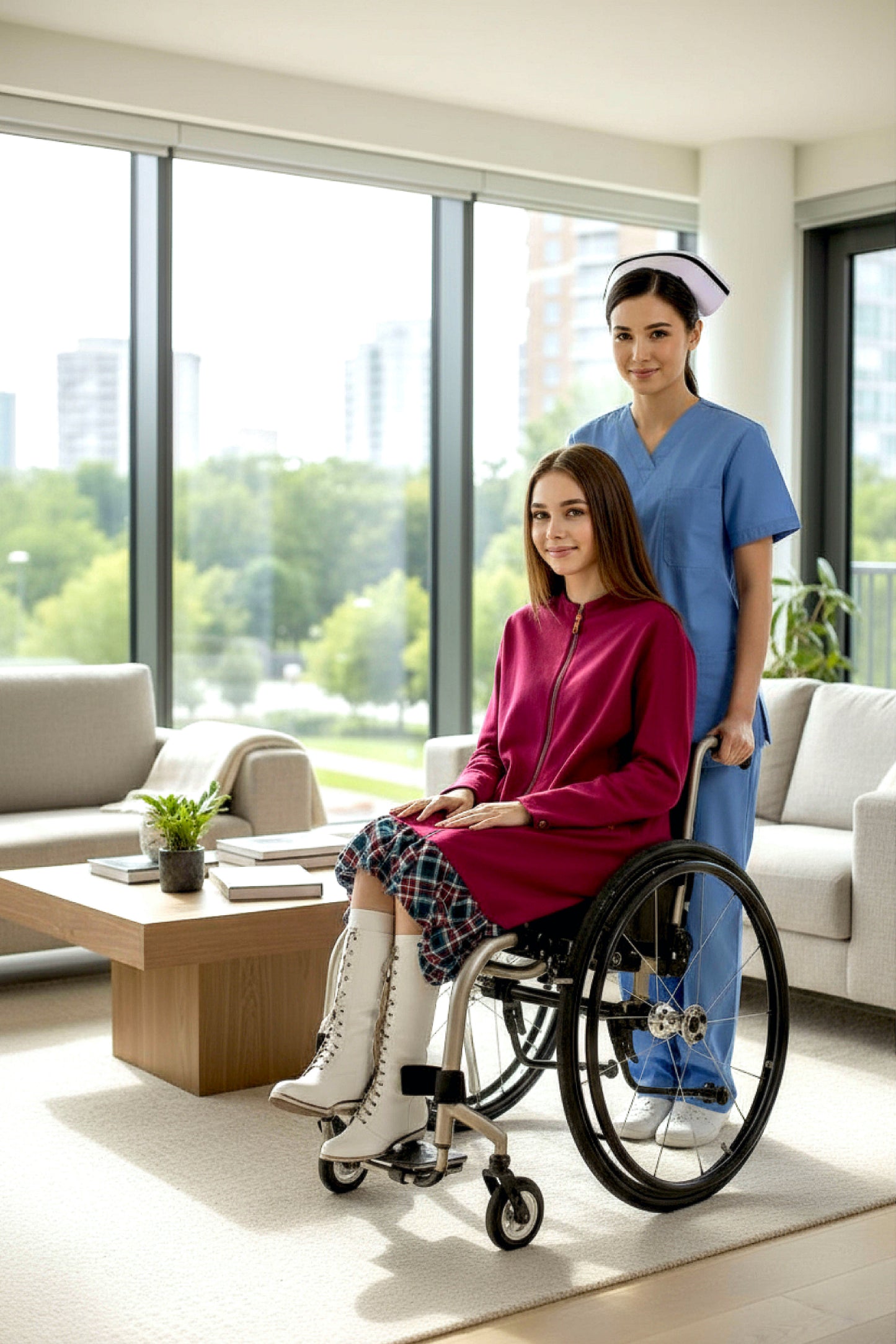 Adaptive Kids Dolman Sweatshirt Dress with full Zipper & Contrast Frills