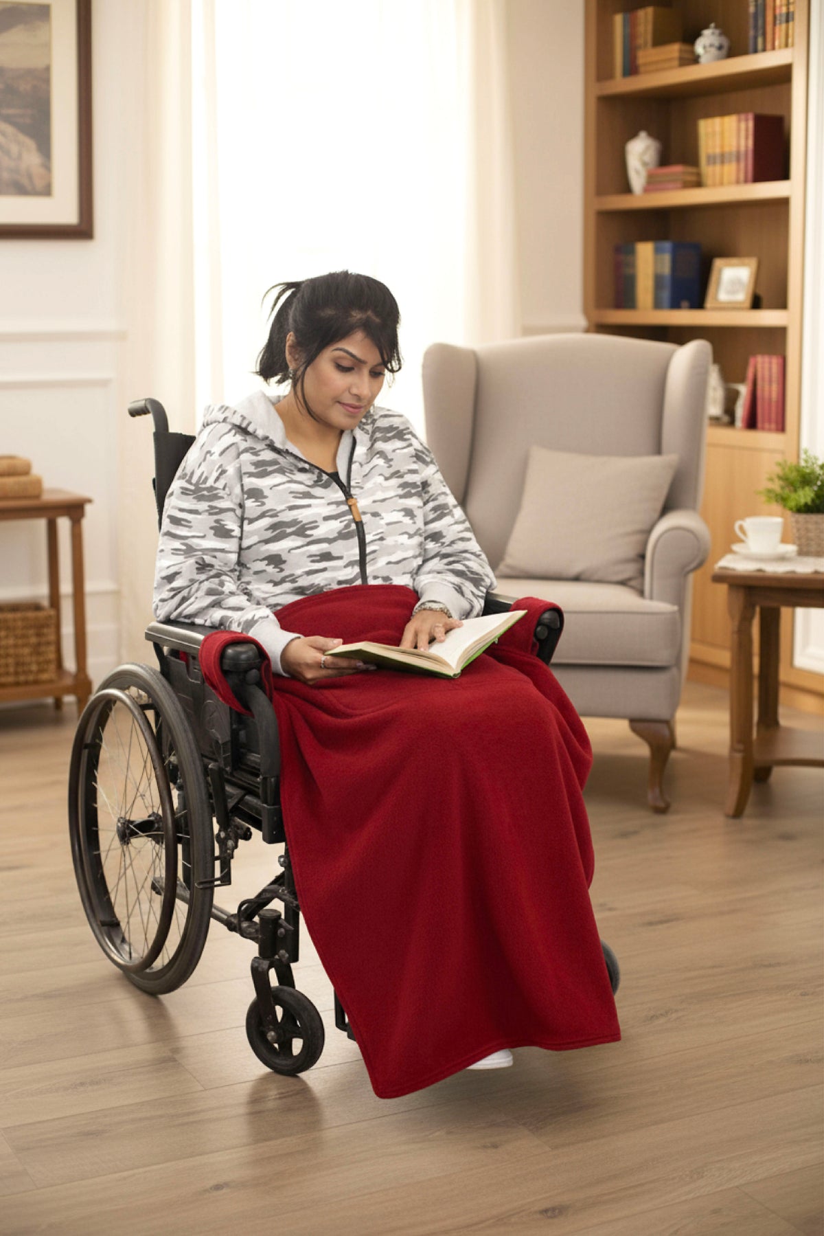 Wheelchair Blanket Cover for Men & Women - Cozy Lap Robe with Reversible Design and Double Pockets