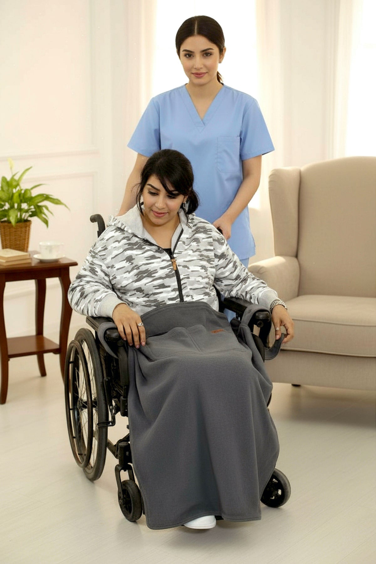 Wheelchair Blanket Cover for Men & Women - Cozy Lap Robe with Reversible Design and Double Pockets