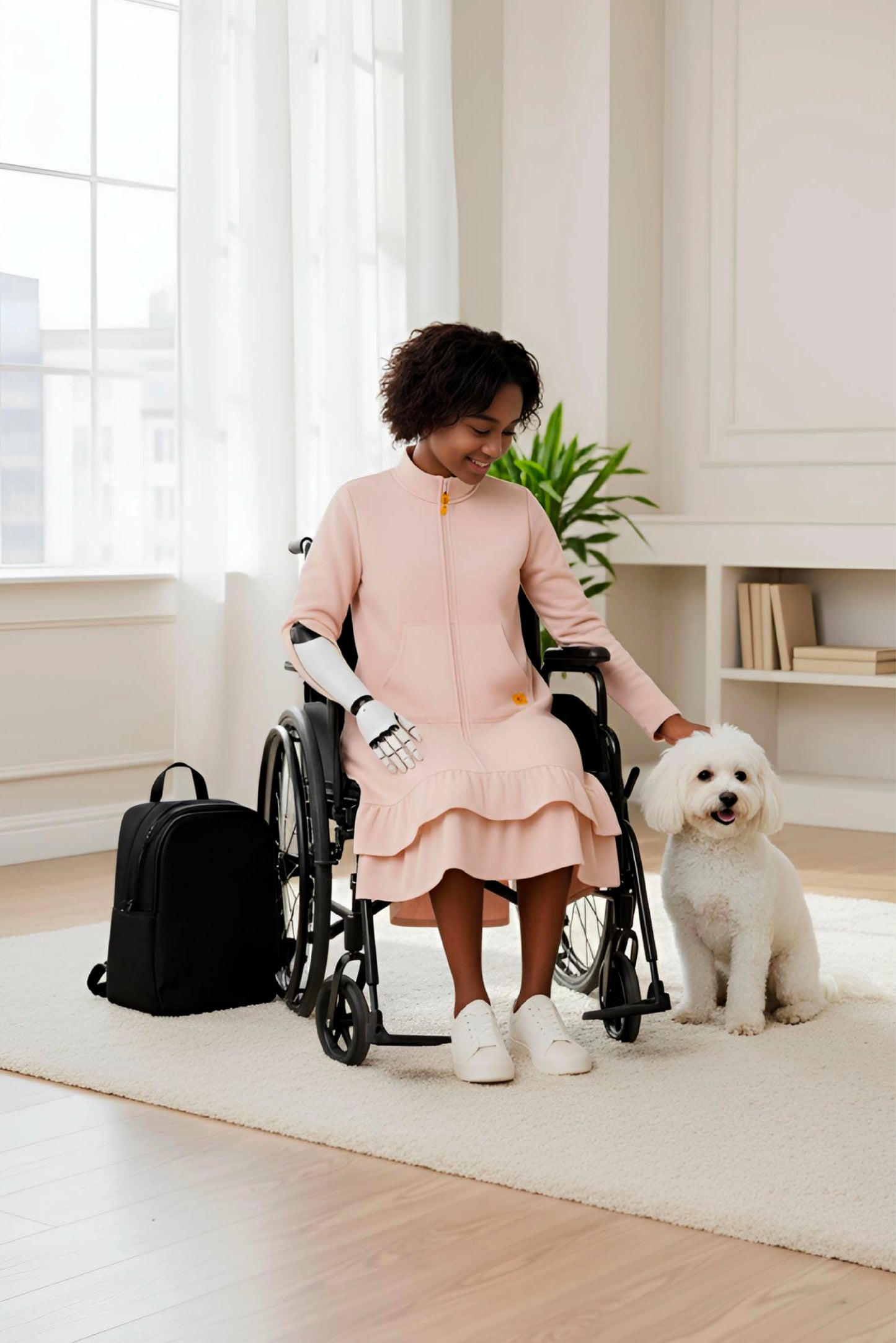 Kids Adaptive Dolman Sweatshirt Dress with Zipper & Cargo Pocket