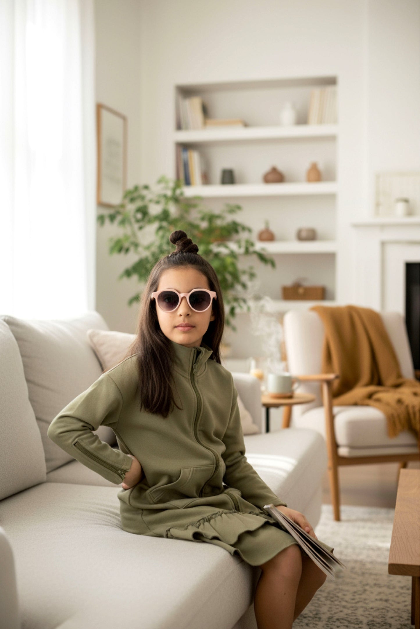 Kids Adaptive Dolman Sweatshirt Dress with Zipper & Cargo Pocket