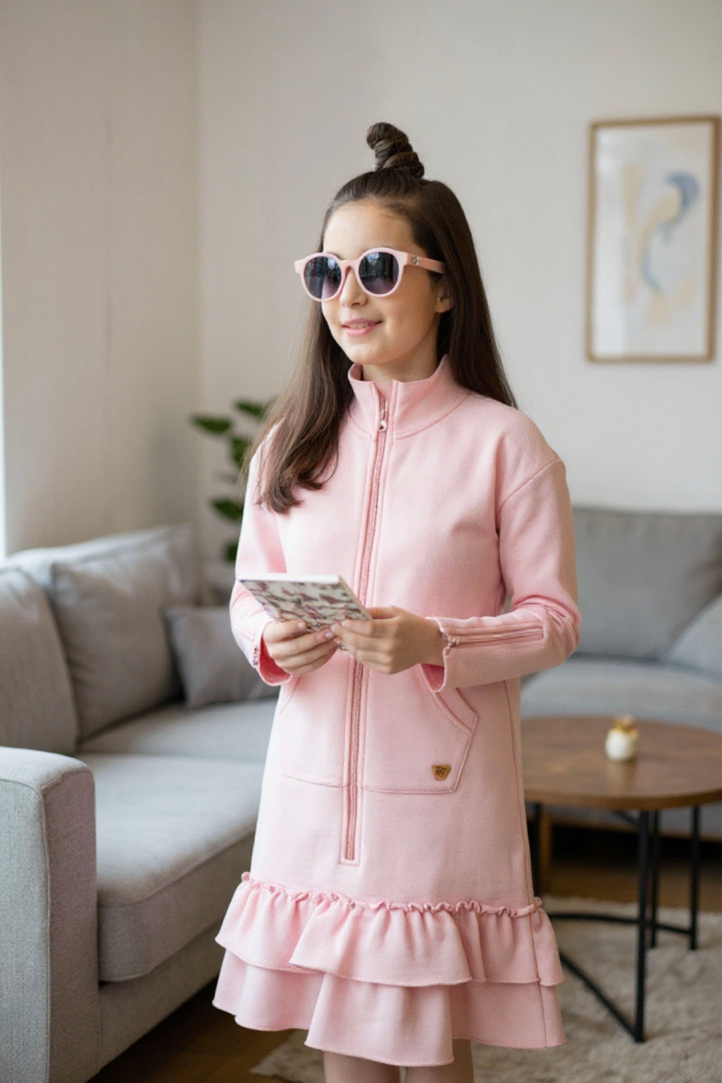 Kids Adaptive Dolman Sweatshirt Dress with Zipper & Cargo Pocket