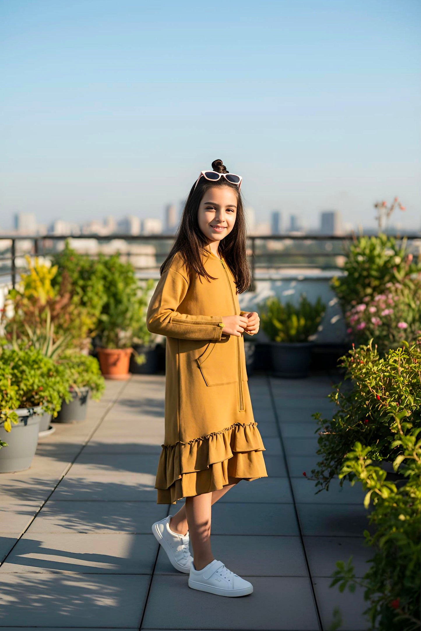 Kids Adaptive Dolman Sweatshirt Dress with Zipper & Cargo Pocket