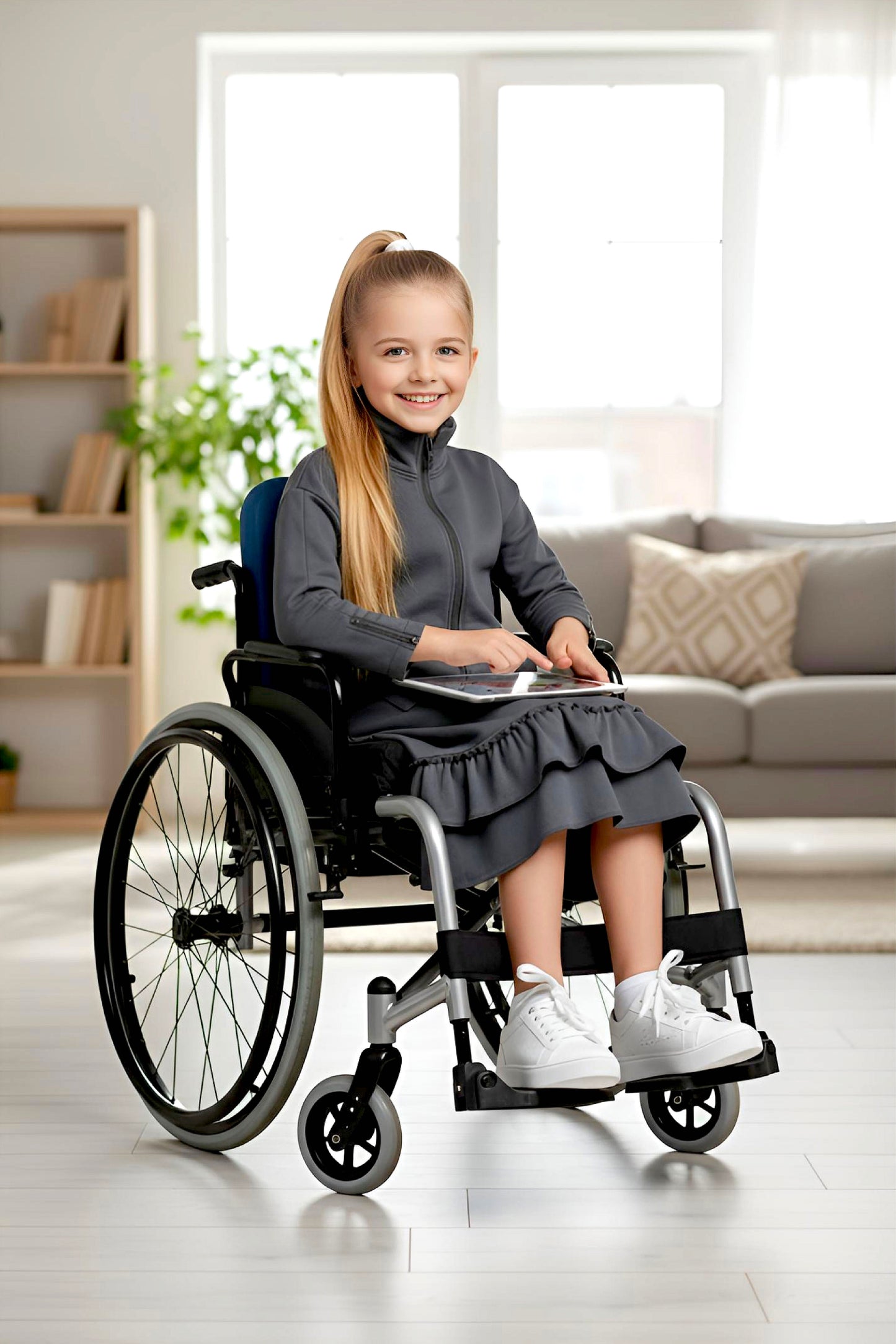 Kids Adaptive Dolman Sweatshirt Dress with Zipper & Cargo Pocket