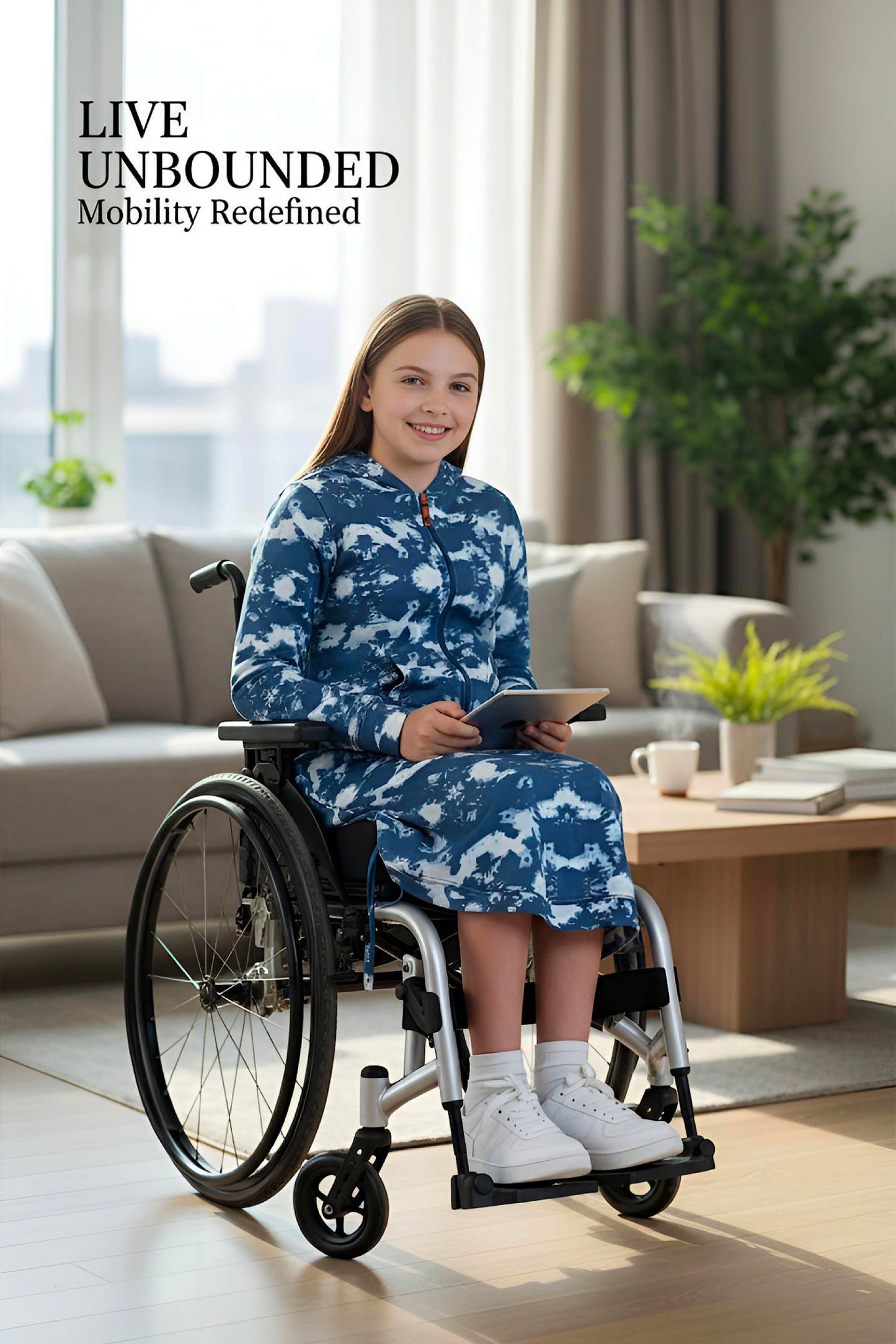 Adaptive Kids Tie-Dye Sweatshirt Dress, Front Zipper and Easy-Undressing Sleeves