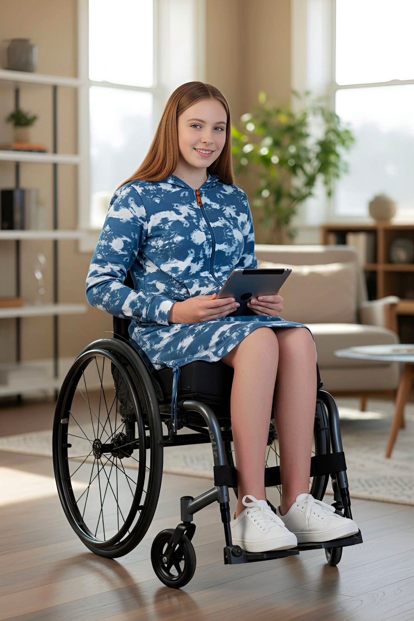 Adaptive Kids Tie-Dye Sweatshirt Dress, Front Zipper and Easy-Undressing Sleeves