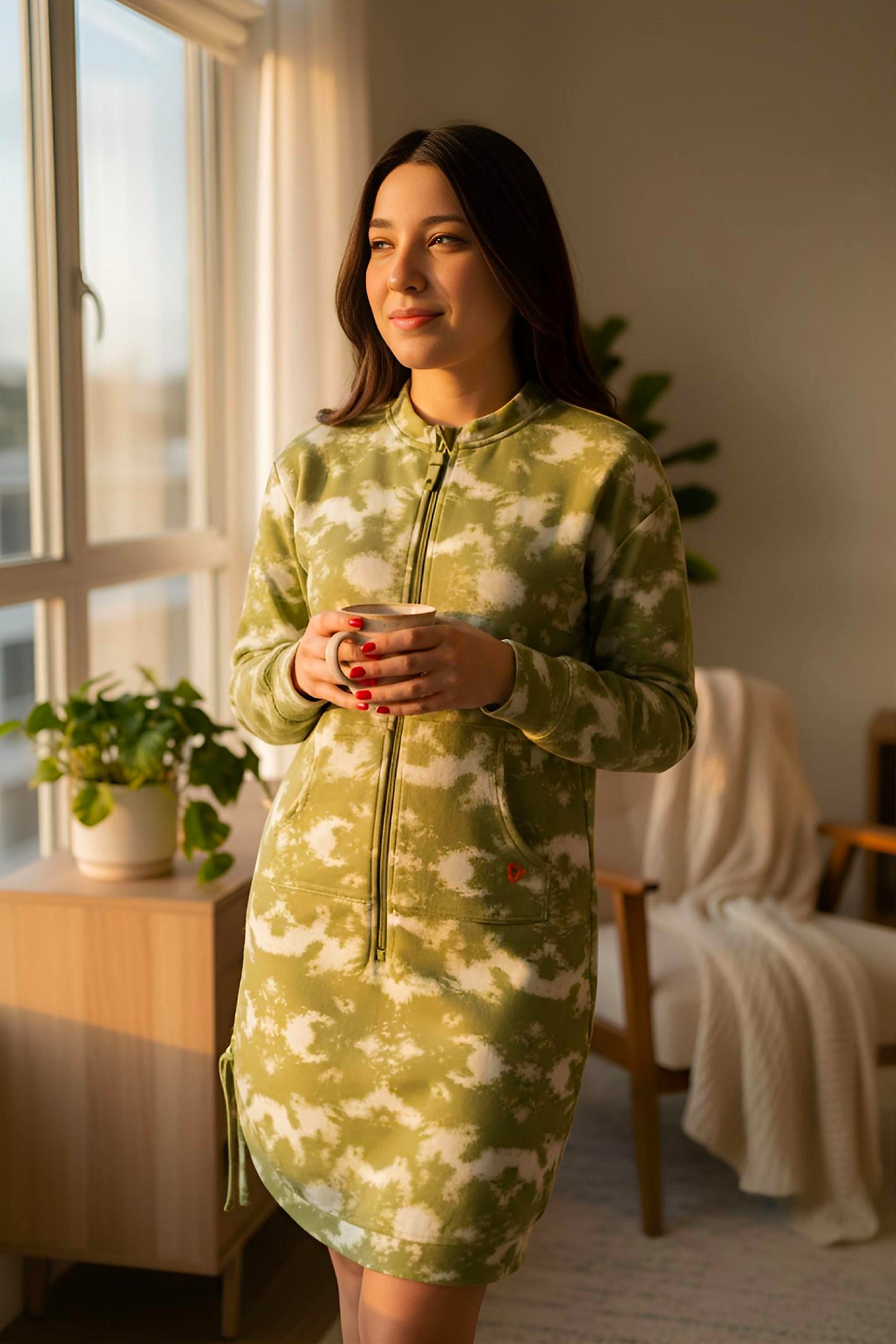 Adaptive Kids Tie-Dye Sweatshirt Dress, Front Zipper and Easy-Undressing Sleeves