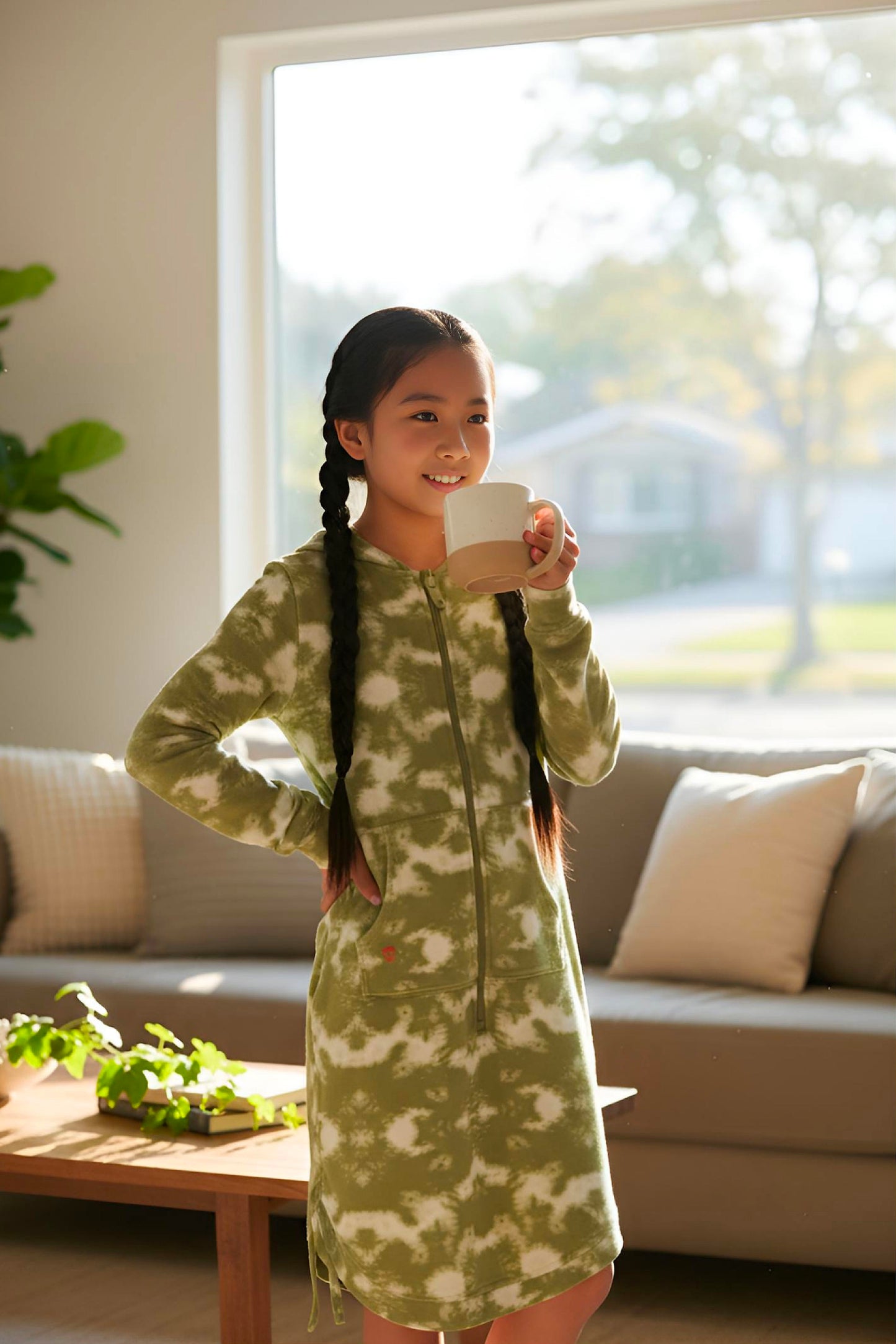 Adaptive Kids Tie-Dye Sweatshirt Dress, Front Zipper and Easy-Undressing Sleeves