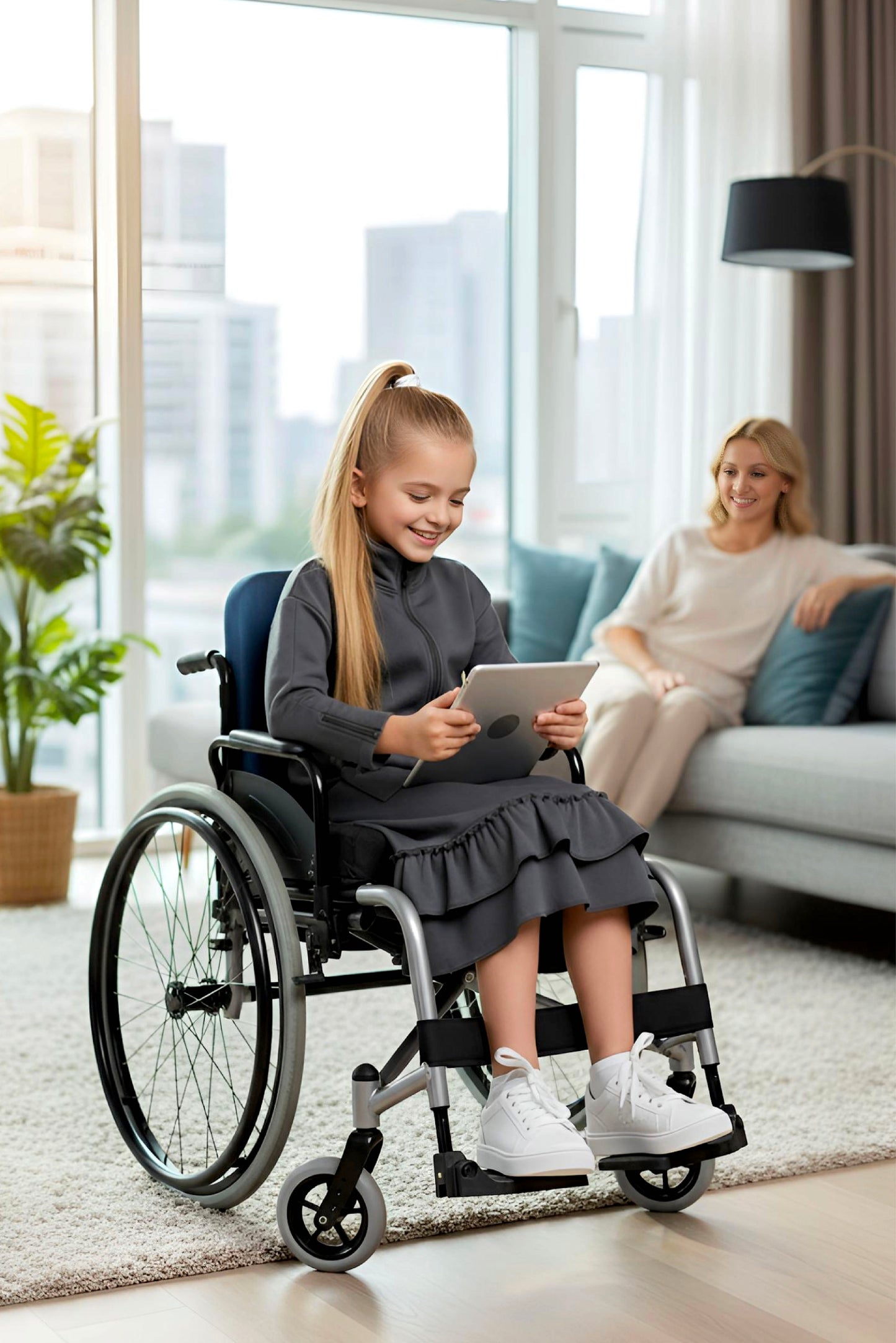 Kids Adaptive Dolman Sweatshirt Dress with Zipper & Cargo Pocket