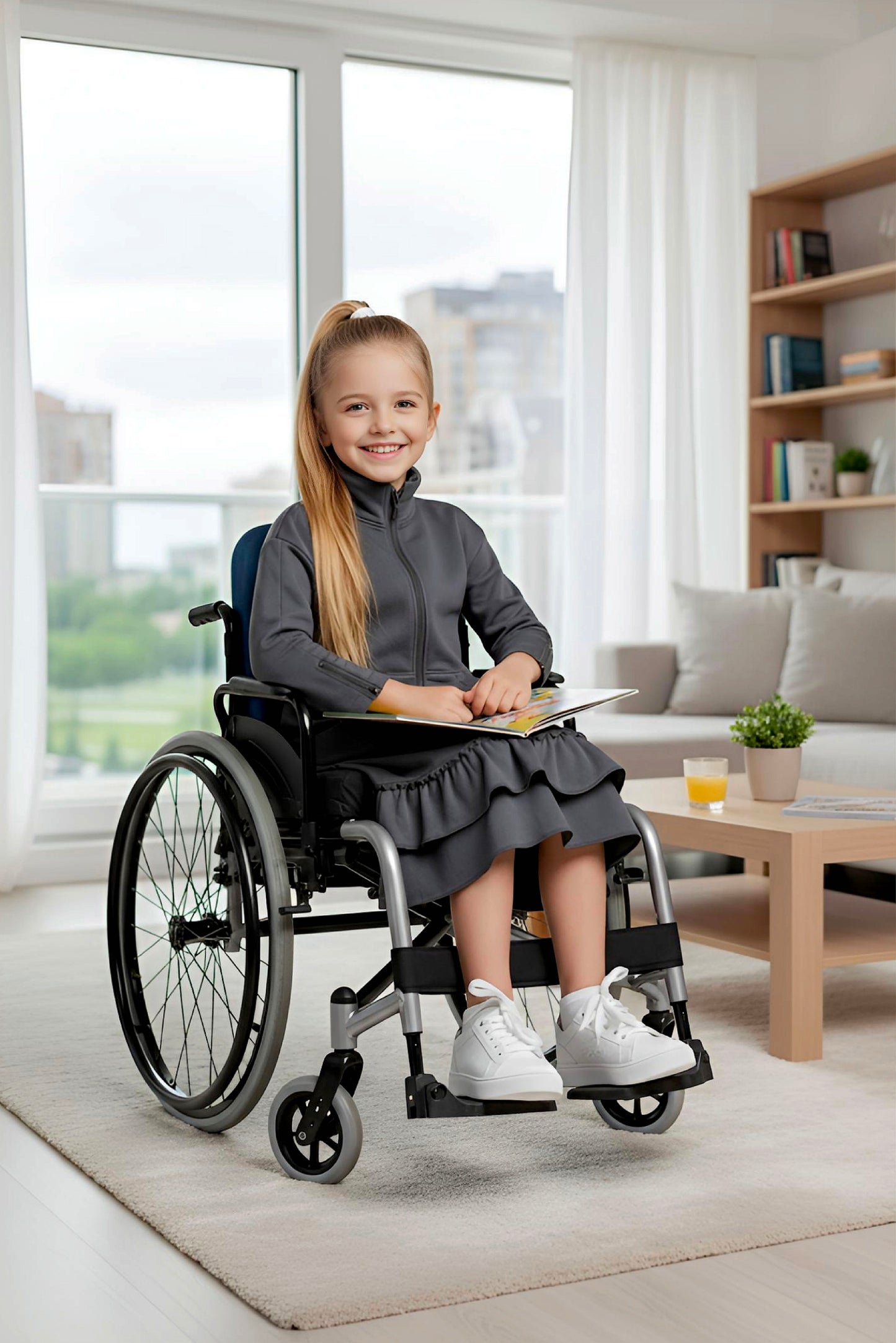 Kids Adaptive Dolman Sweatshirt Dress with Zipper & Cargo Pocket