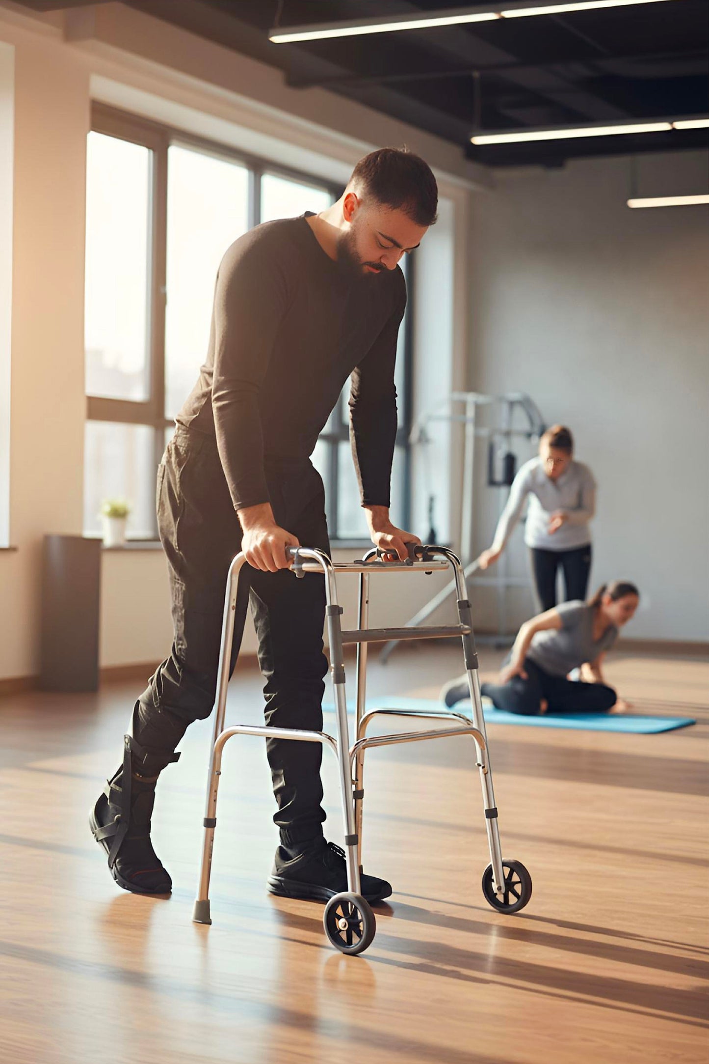 Men's Adaptive Clothing Woven Jogger Pants, Full Waistband Ribbed with Elastic and a Strip, Easy Zipper, Both at the Top and Bottom