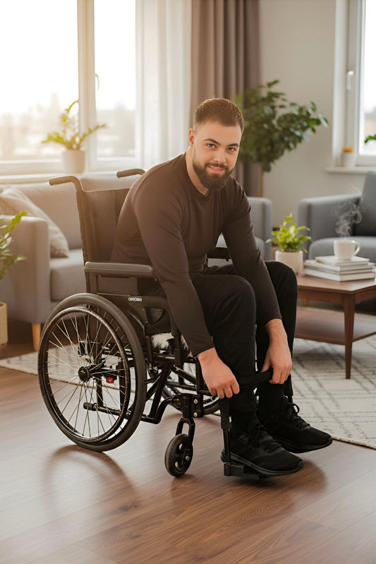 Men's Adaptive Clothing Woven Jogger Pants, Full Waistband Ribbed with Elastic and a Strip, Easy Zipper, Both at the Top and Bottom