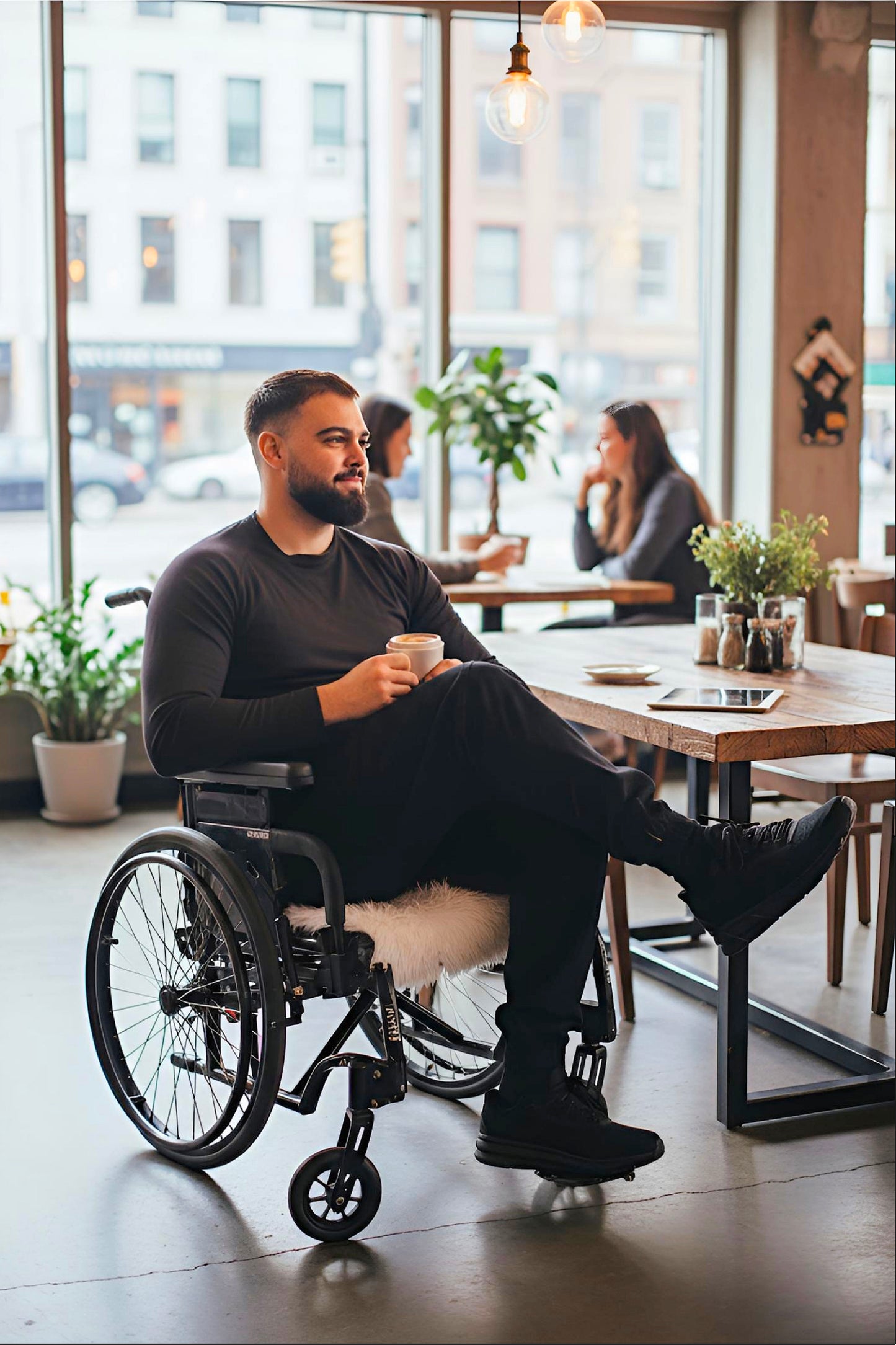 Men's Adaptive Clothing Woven Jogger Pants, Full Waistband Ribbed with Elastic and a Strip, Easy Zipper, Both at the Top and Bottom