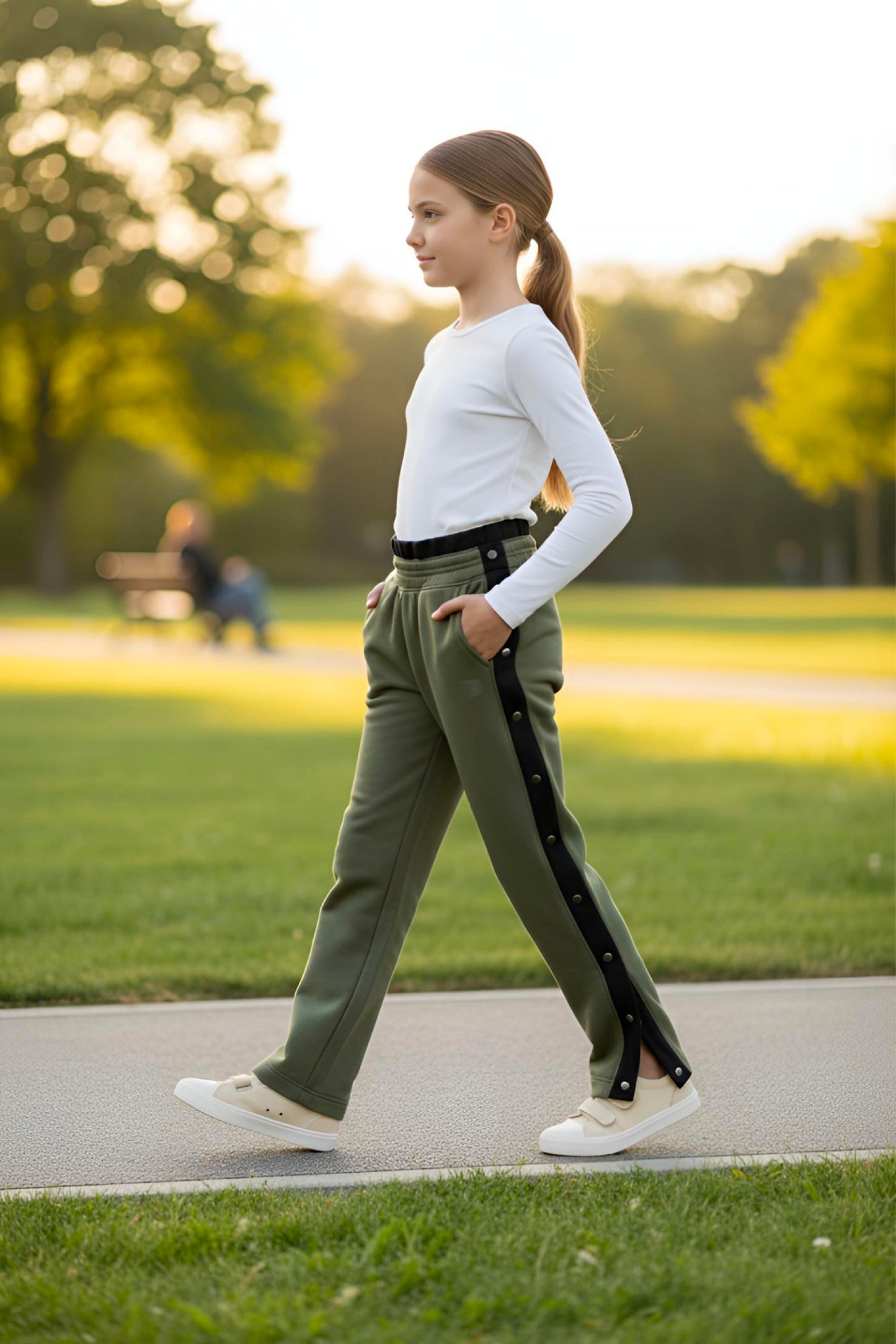 Adaptive Kids Sweatpants, with Full Elastic Waist & Side Full Zipper for Easy Undressing