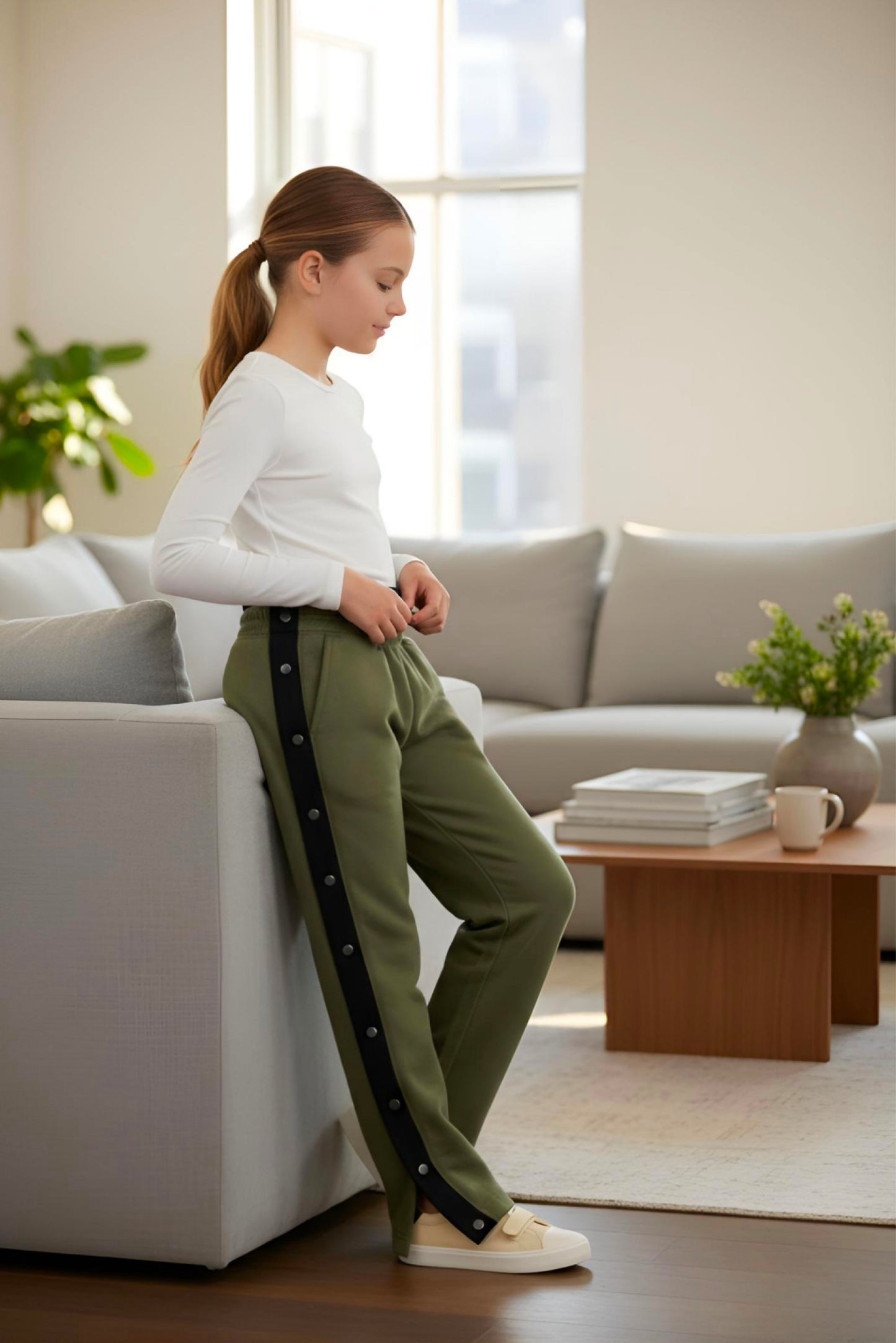 Adaptive Kids Sweatpants, with Full Elastic Waist & Side Full Zipper for Easy Undressing