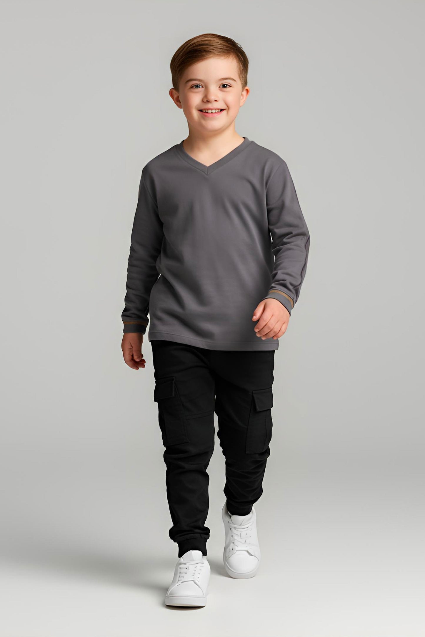 Adaptive Kids Long Sleeve V-Neck Top: Full Shoulder Zipper for Easy Undressing
