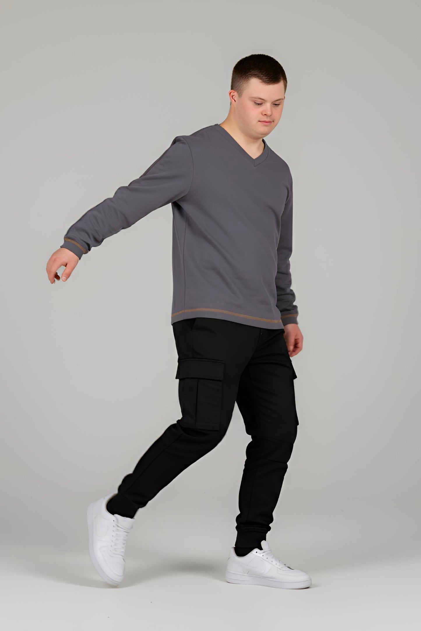 Adaptive Kids Long Sleeve V-Neck Top: Full Shoulder Zipper for Easy Undressing