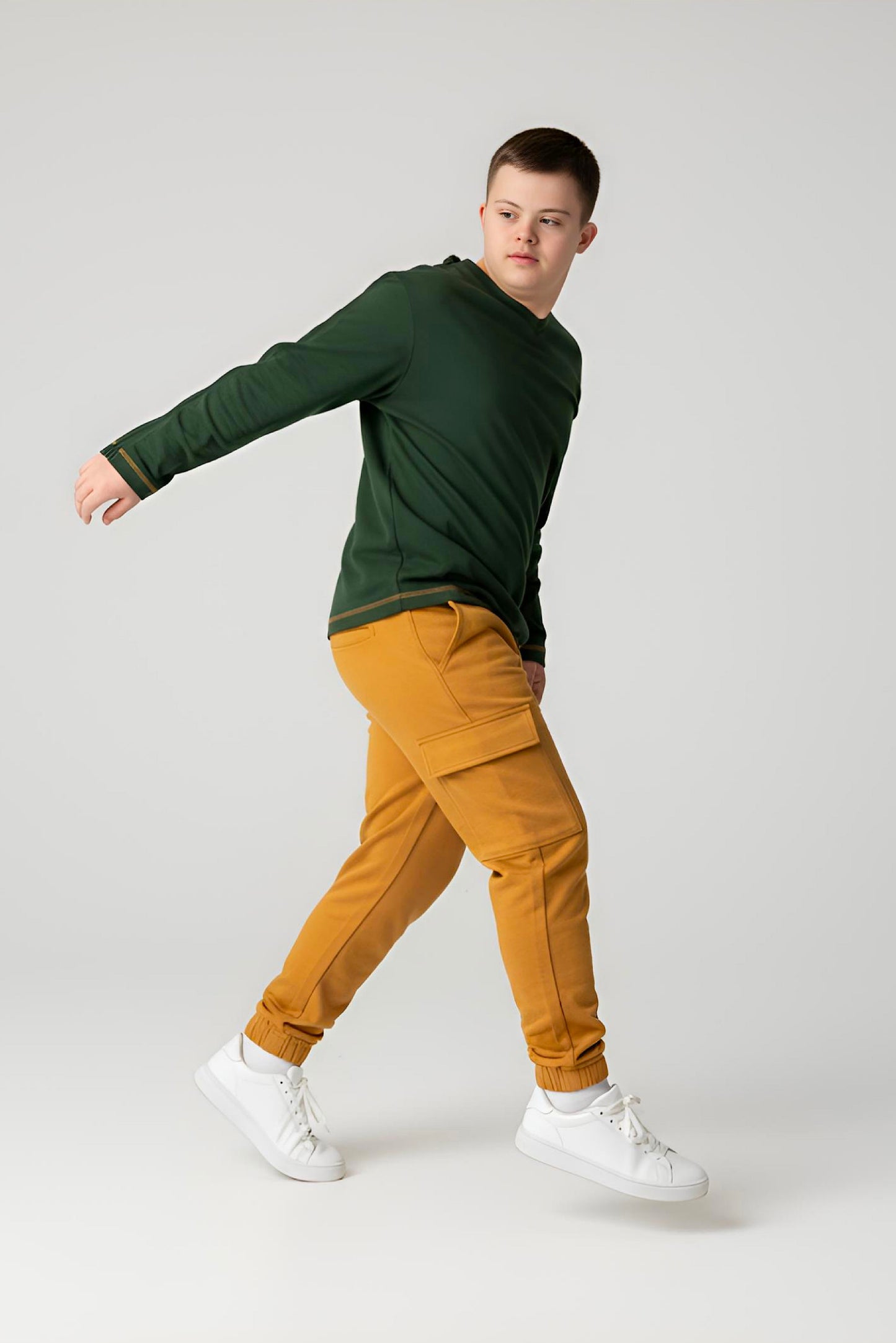 Adaptive Kids Long Sleeve V-Neck Top: Full Shoulder Zipper for Easy Undressing