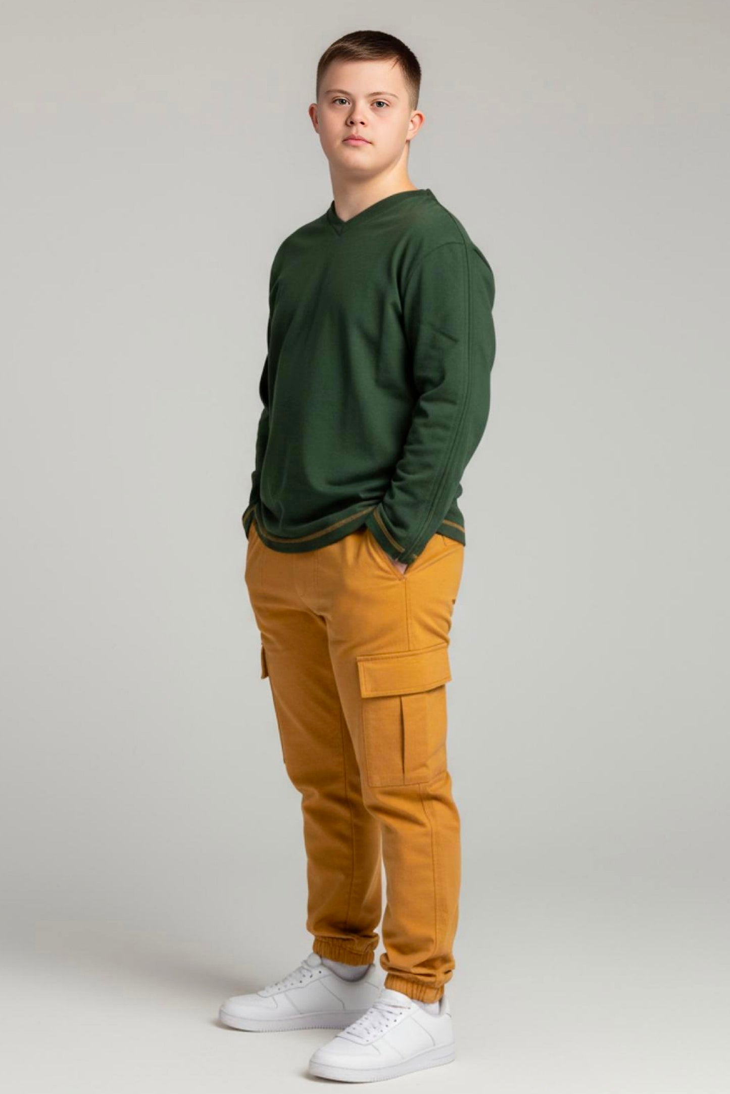 Adaptive Kids Long Sleeve V-Neck Top: Full Shoulder Zipper for Easy Undressing