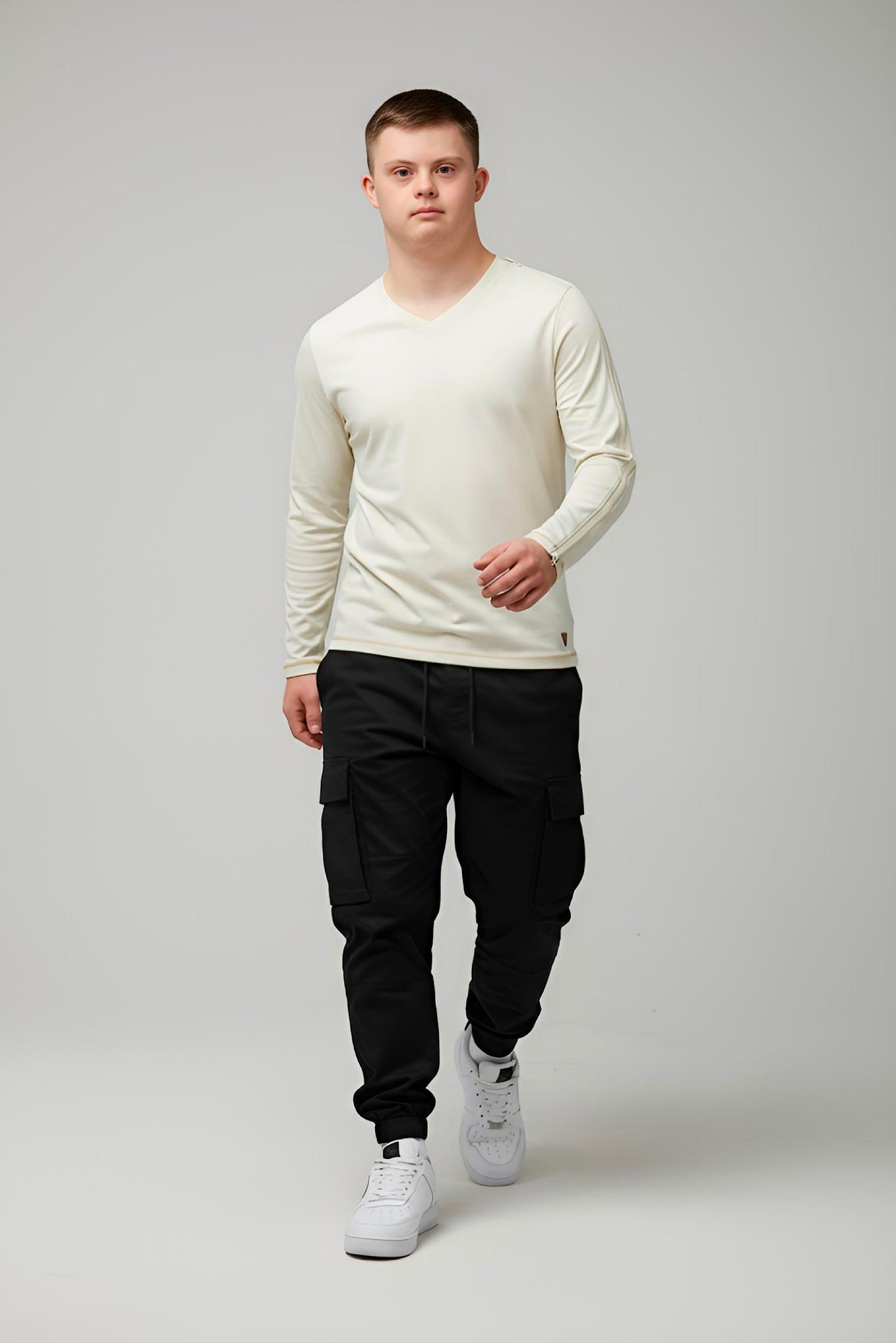 Adaptive Kids Long Sleeve V-Neck Top: Full Shoulder Zipper for Easy Undressing