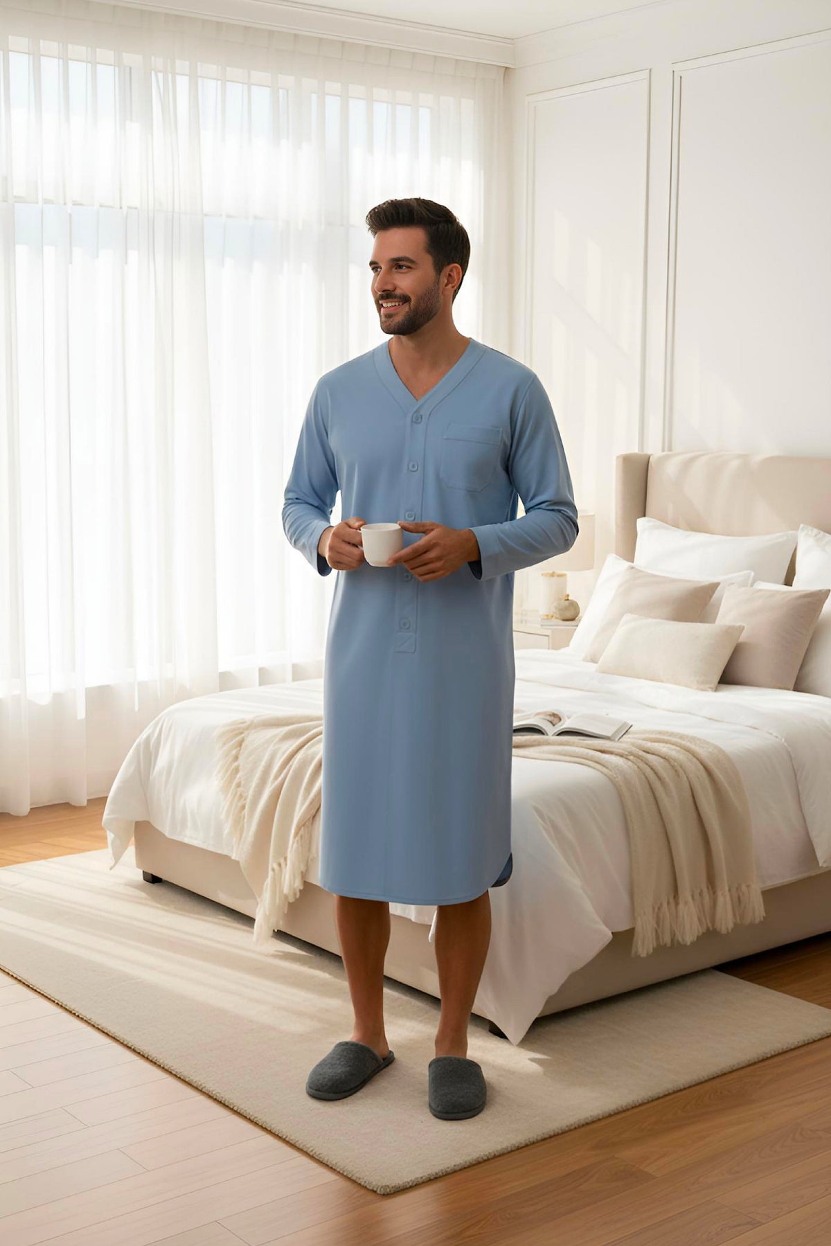 Men's Adaptive Pyjama Robe: Sophistication and Comfort for Medical Needs