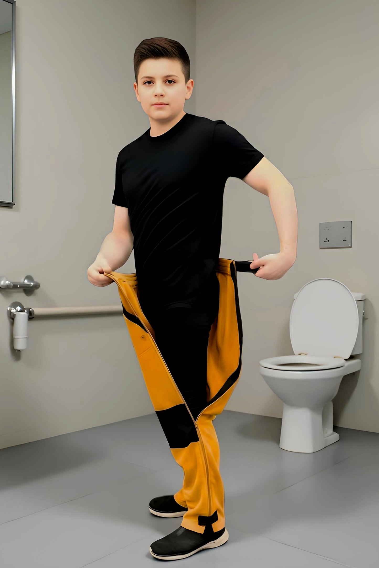 Adaptive Kids Polar Pants, Adjustable Waist, Knee Insert & Full Zipper for Easy Undressing