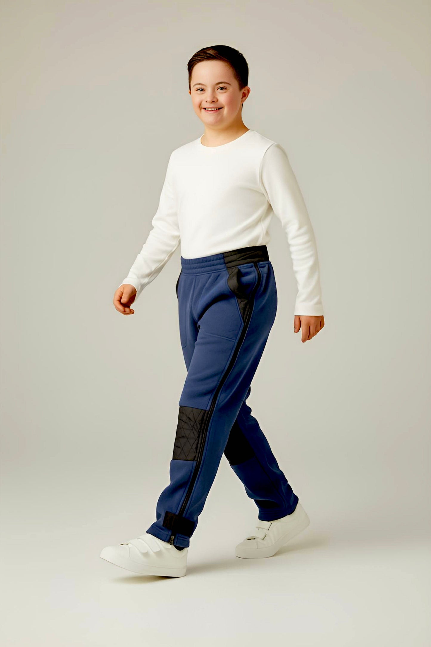 Adaptive Kids Polar Pants, Adjustable Waist, Knee Insert & Full Zipper for Easy Undressing