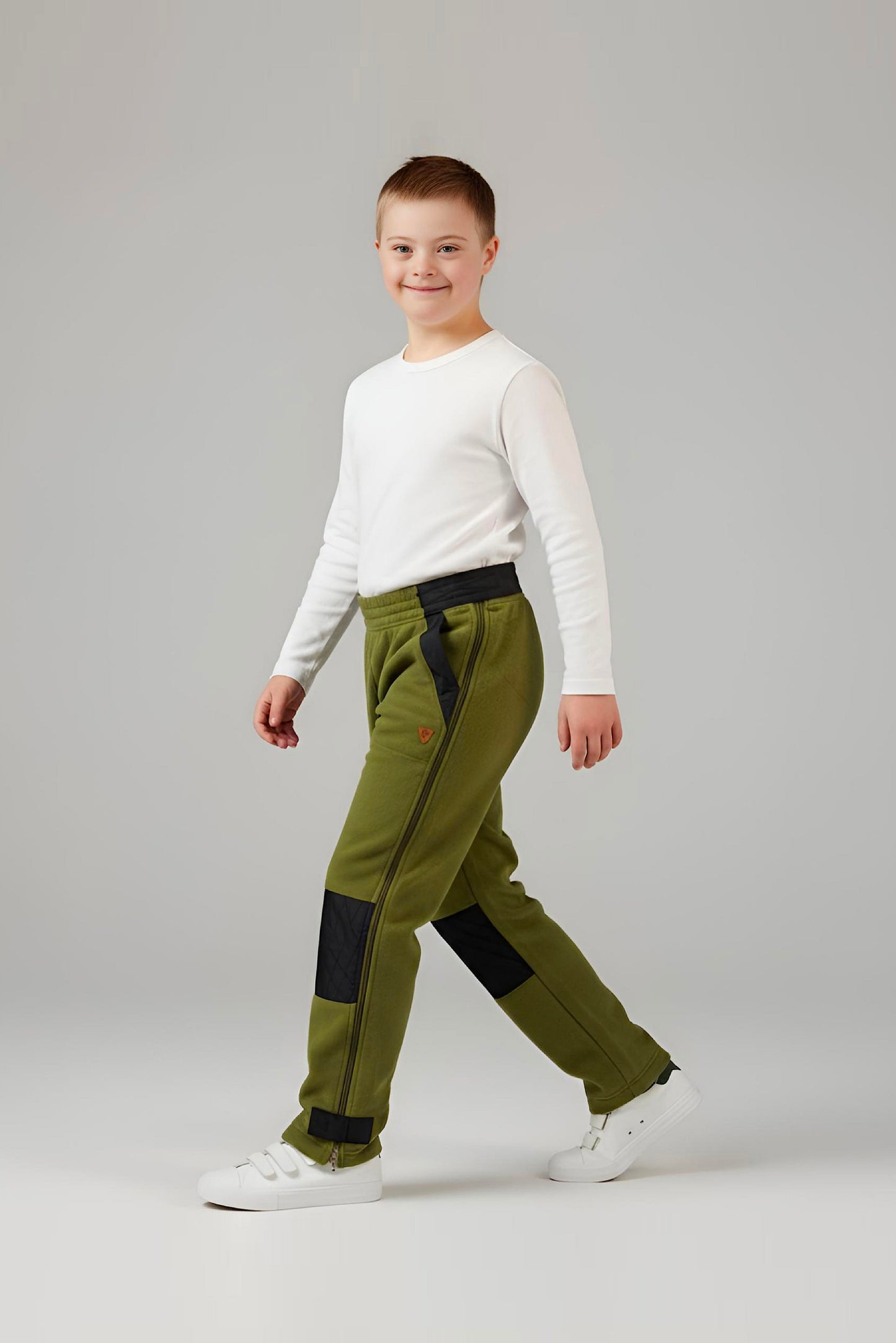 Adaptive Kids Polar Pants, Adjustable Waist, Knee Insert & Full Zipper for Easy Undressing