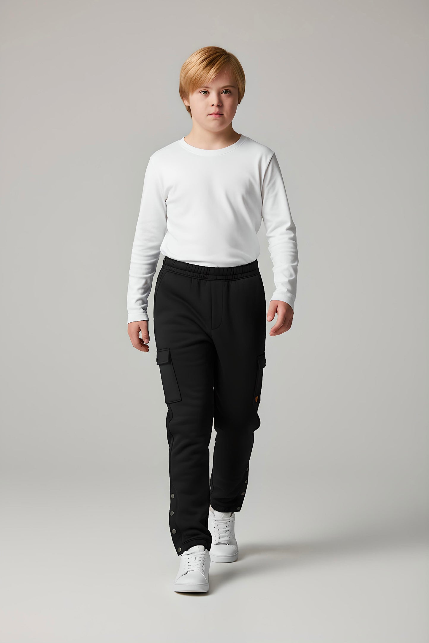 Adaptive Kids Cargo Joggers: Adjustable Elastic Waist & Side Zipper for Easy Undressing