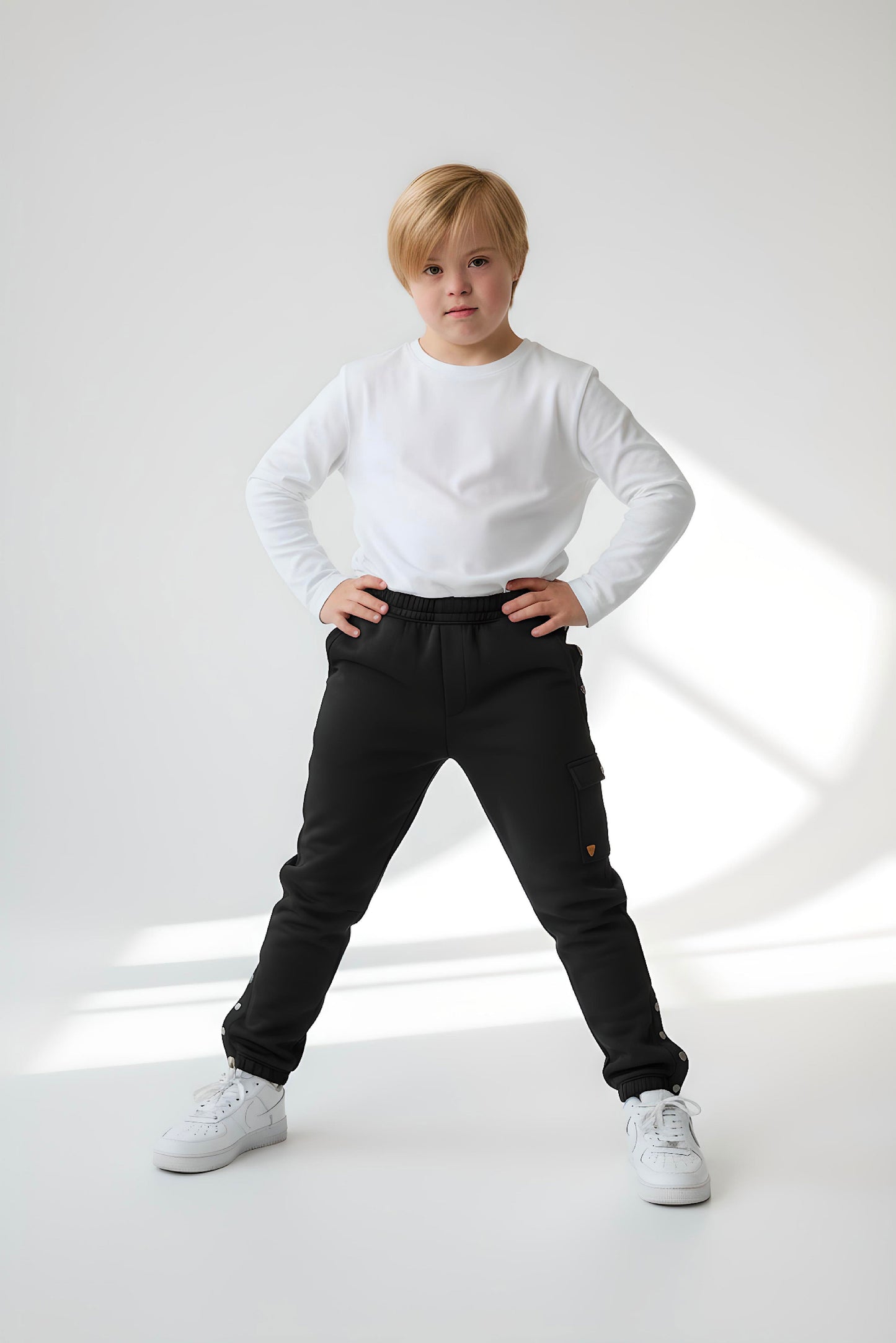 Adaptive Kids Cargo Joggers: Adjustable Elastic Waist & Side Zipper for Easy Undressing