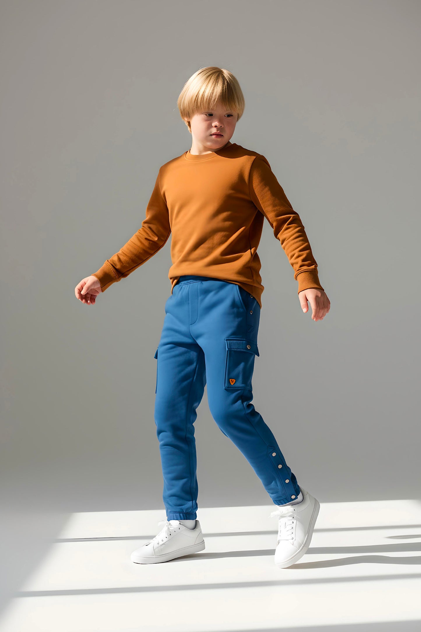 Adaptive Kids Cargo Joggers: Adjustable Elastic Waist & Side Zipper for Easy Undressing