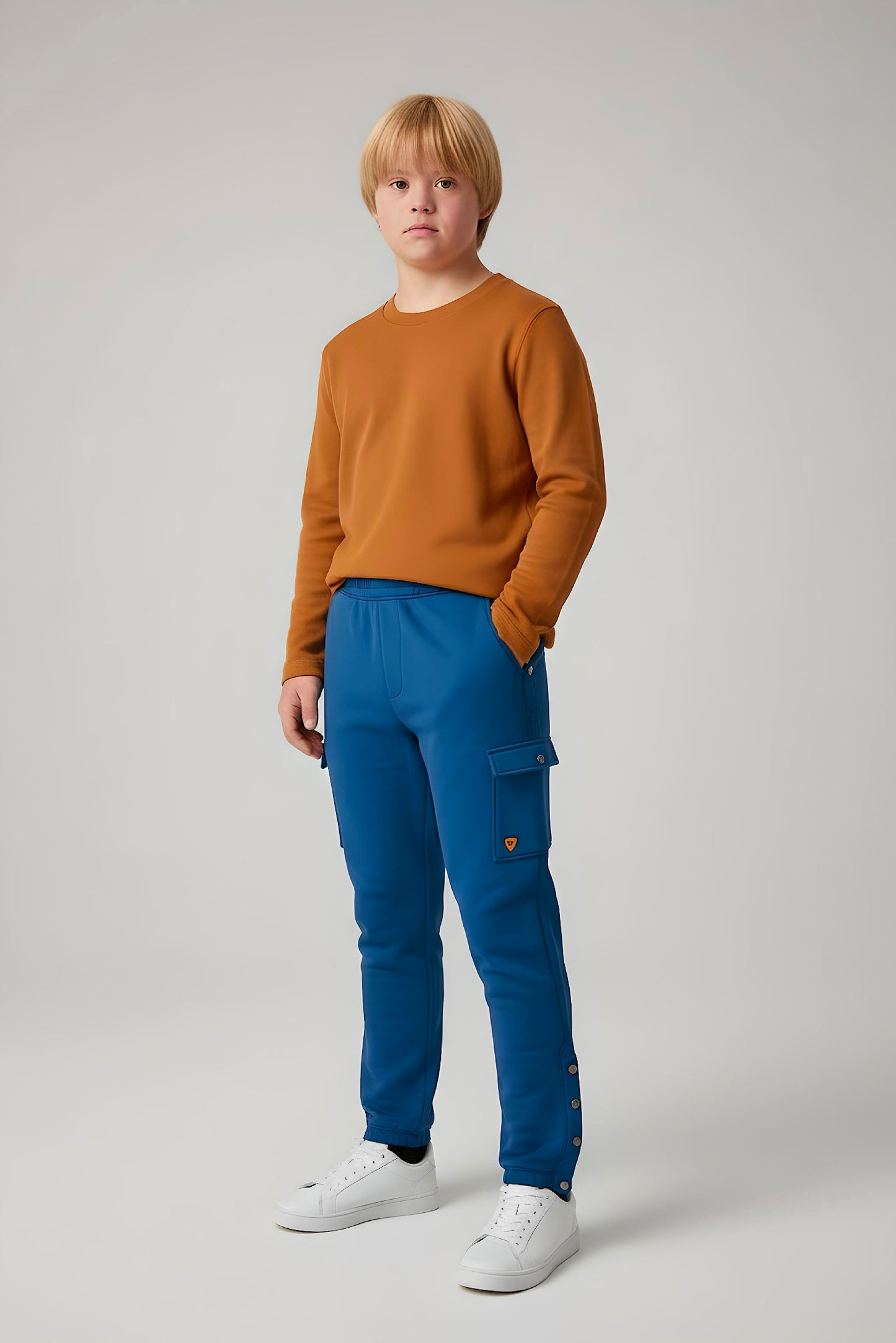 Adaptive Kids Cargo Joggers: Adjustable Elastic Waist & Side Zipper for Easy Undressing