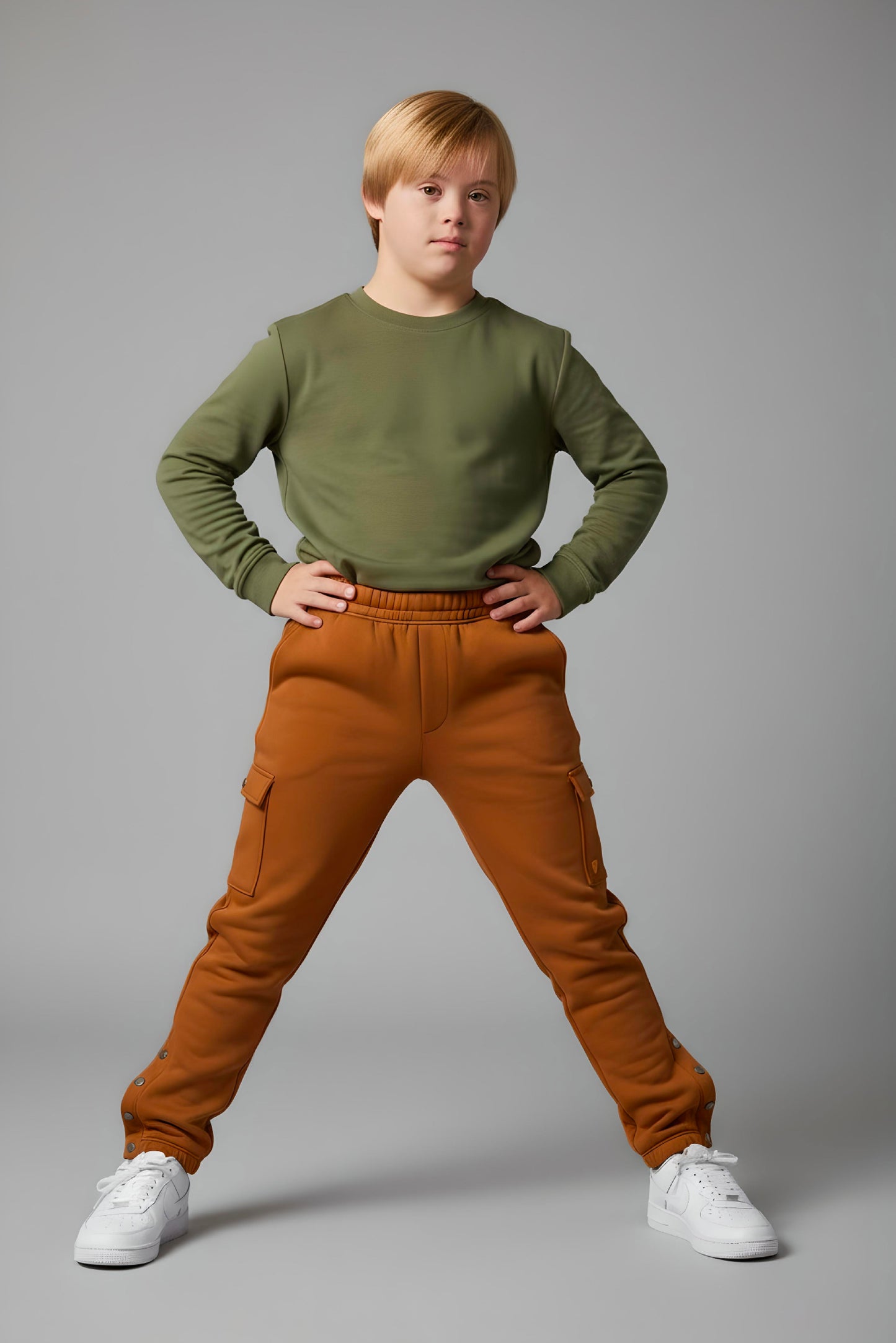 Adaptive Kids Cargo Joggers: Adjustable Elastic Waist & Side Zipper for Easy Undressing