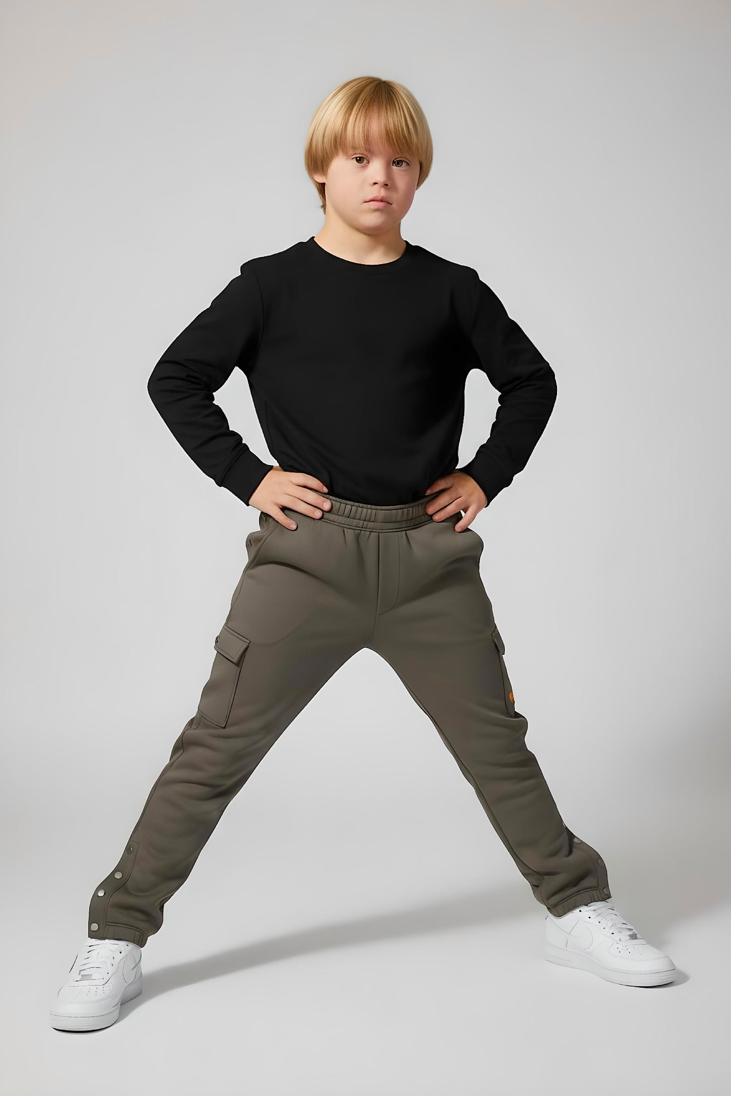 Adaptive Kids Cargo Joggers: Adjustable Elastic Waist & Side Zipper for Easy Undressing