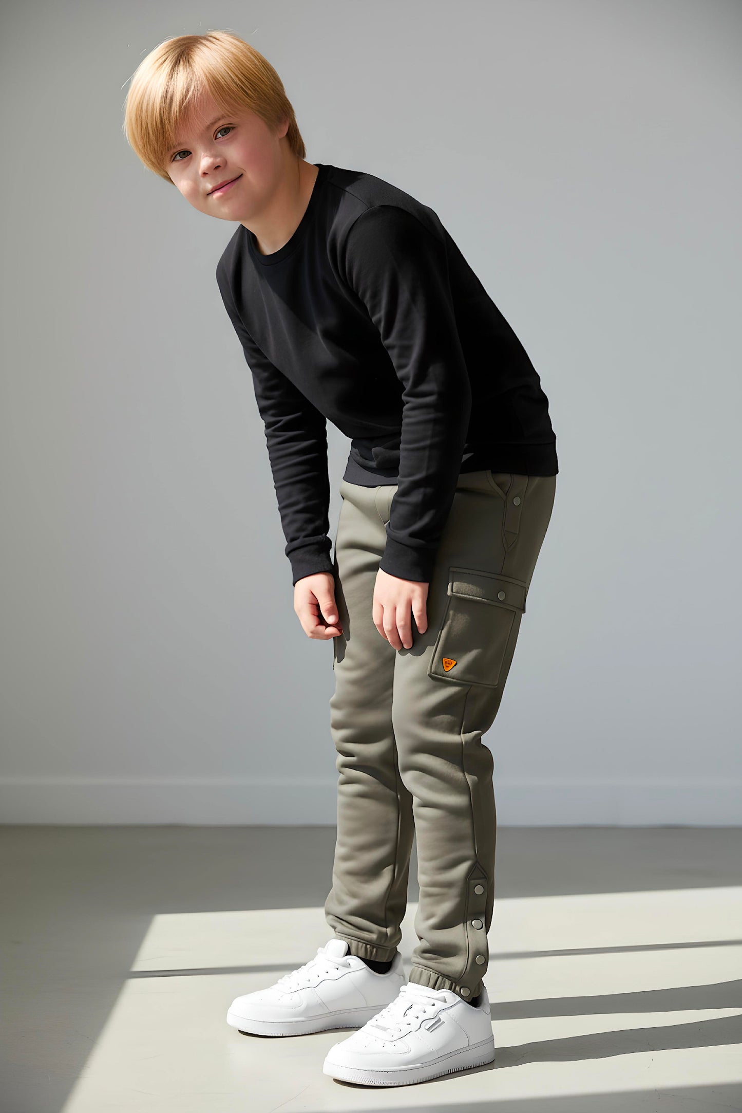 Adaptive Kids Cargo Joggers: Adjustable Elastic Waist & Side Zipper for Easy Undressing