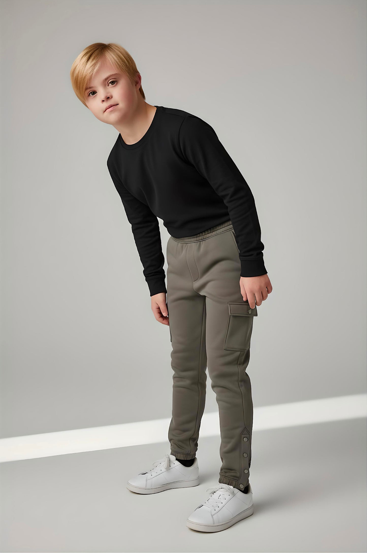 Adaptive Kids Cargo Joggers: Adjustable Elastic Waist & Side Zipper for Easy Undressing