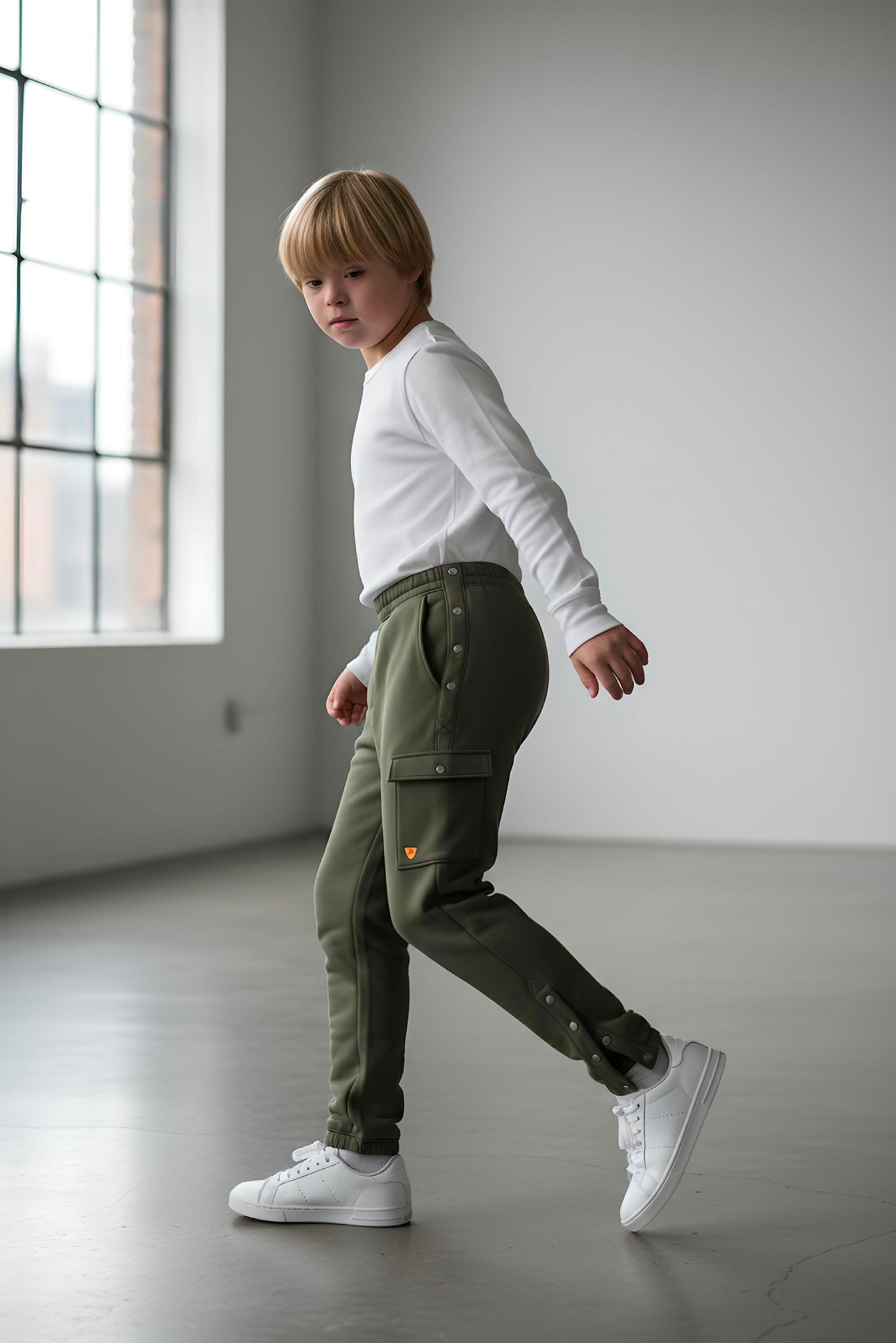 Adaptive Kids Cargo Joggers: Adjustable Elastic Waist & Side Zipper for Easy Undressing
