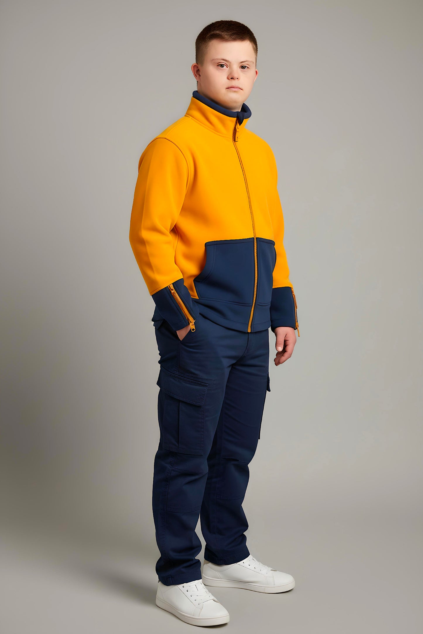 Adaptive Kids Jacket: Front Full Zipper, Cargo Pocket, Easy-Undressing Sleeves