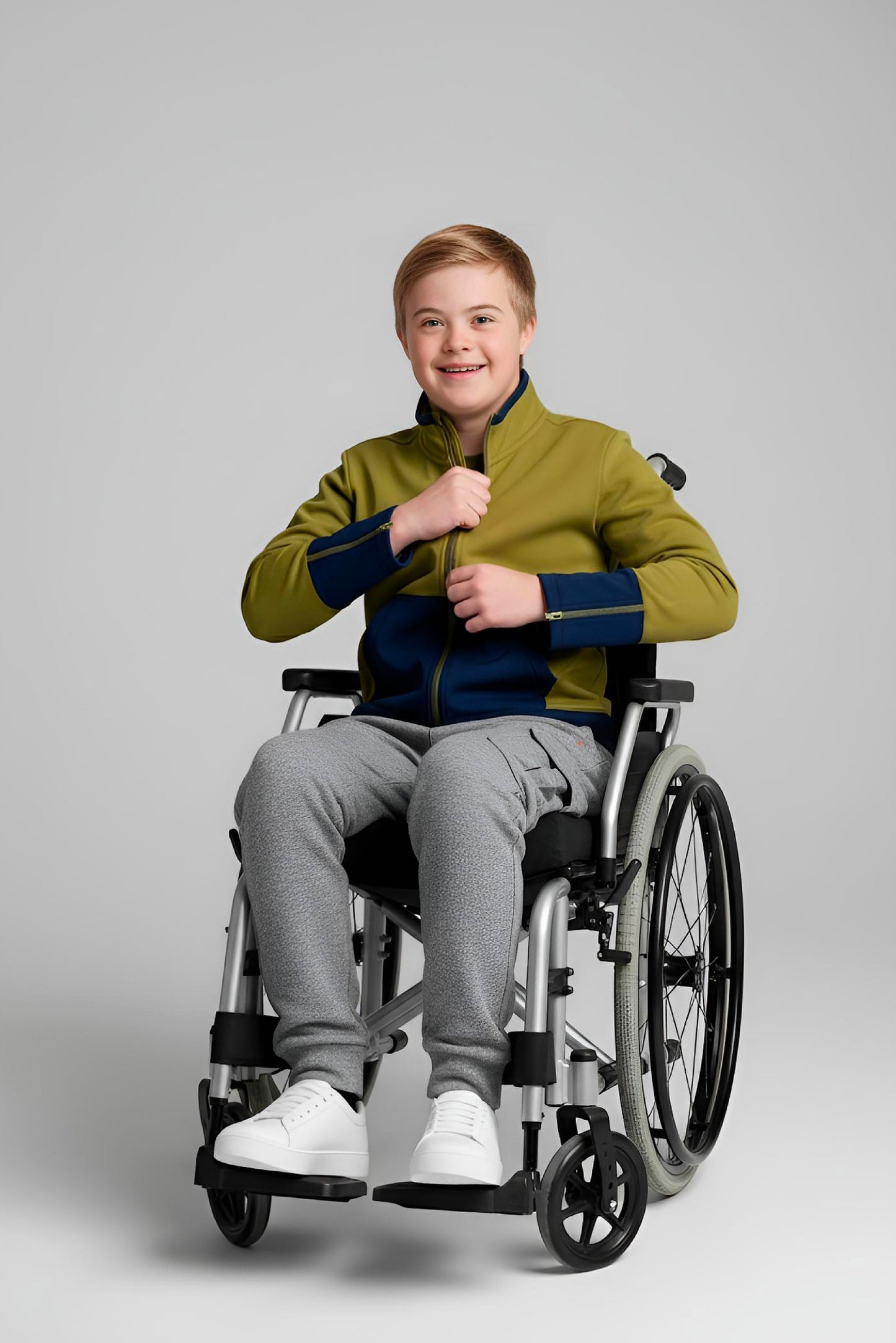 Adaptive Kids Jacket: Front Full Zipper, Cargo Pocket, Easy-Undressing Sleeves