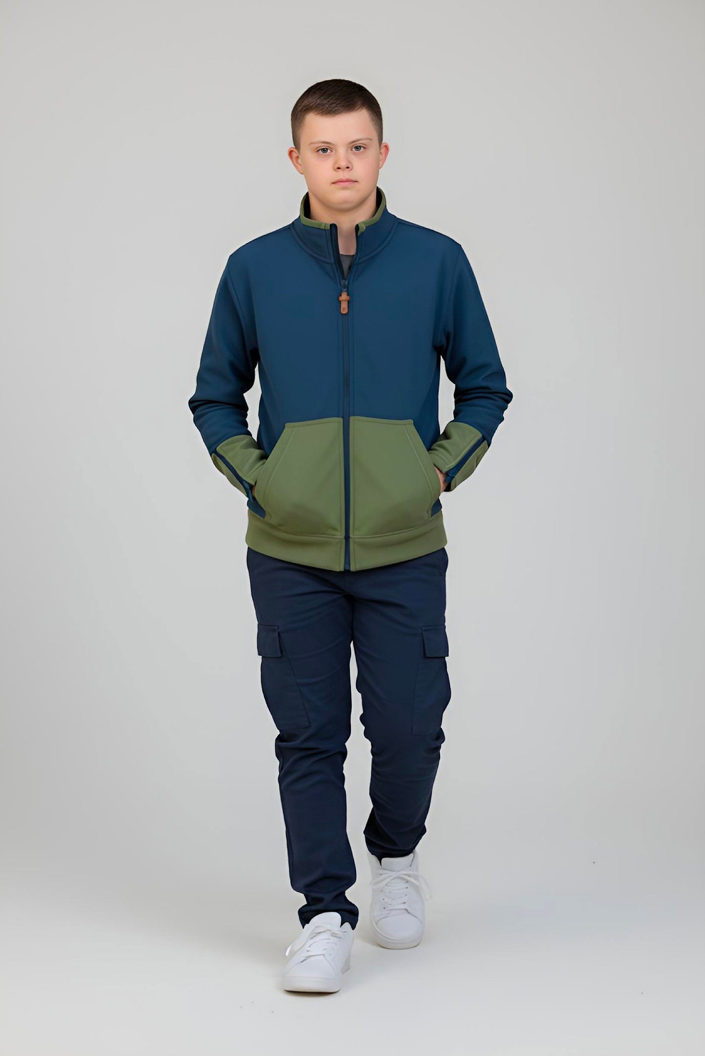 Adaptive Kids Jacket: Front Full Zipper, Cargo Pocket, Easy-Undressing Sleeves